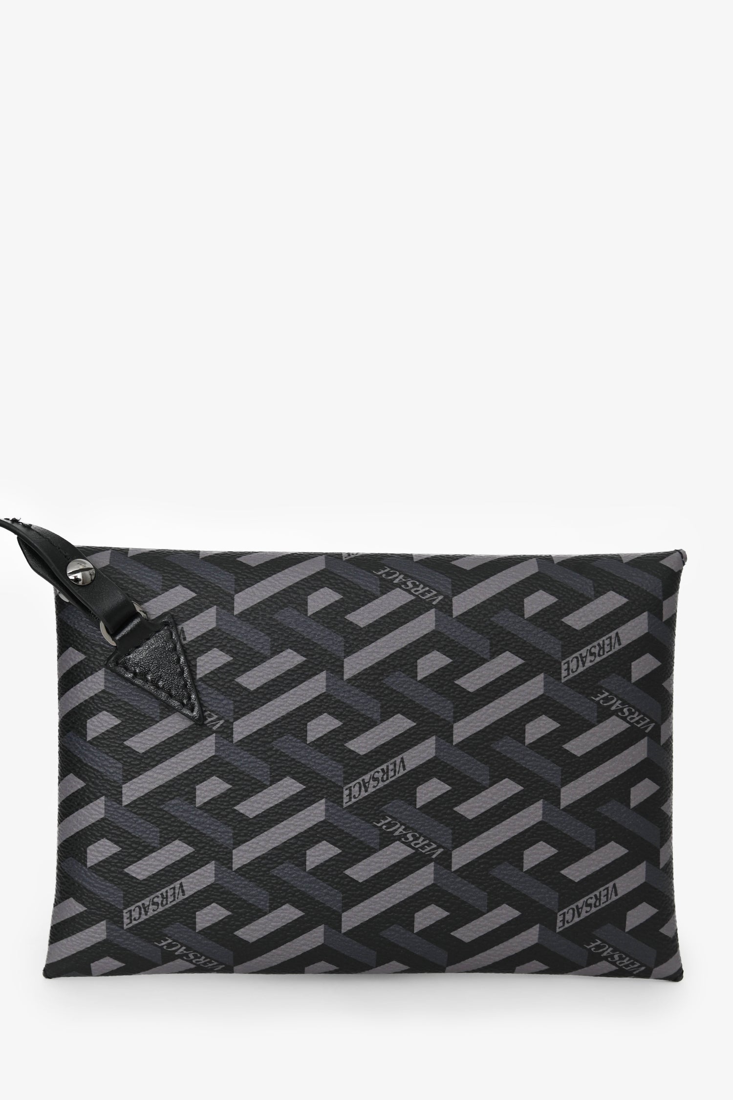 Versace Grey La Greca Canvas Smiley Medusa Tote Bag with Pouch