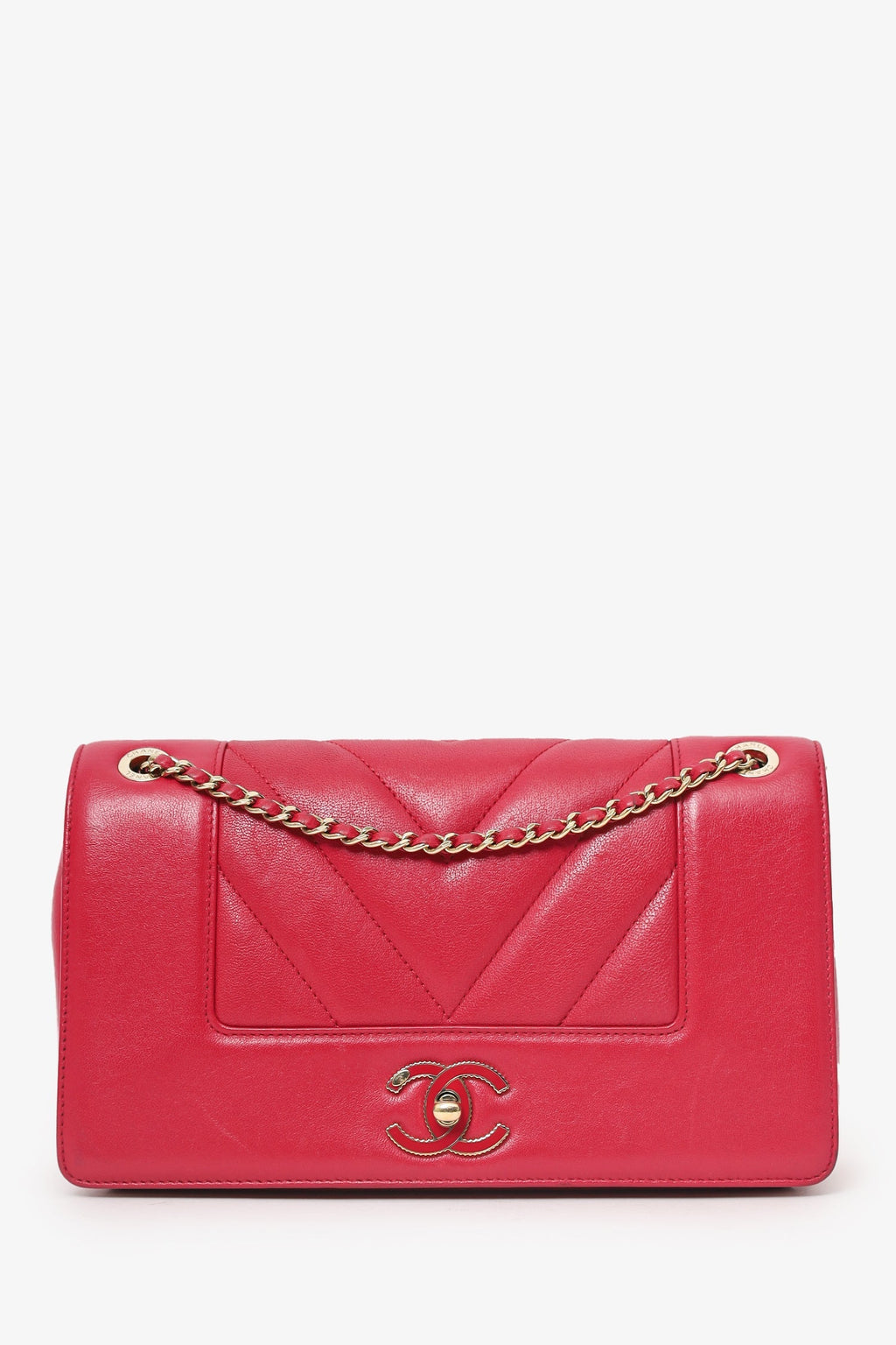 Pre-Loved Chanel™ 2017/18 Pink Leather Quilted Chevron Mademoiselle Bag