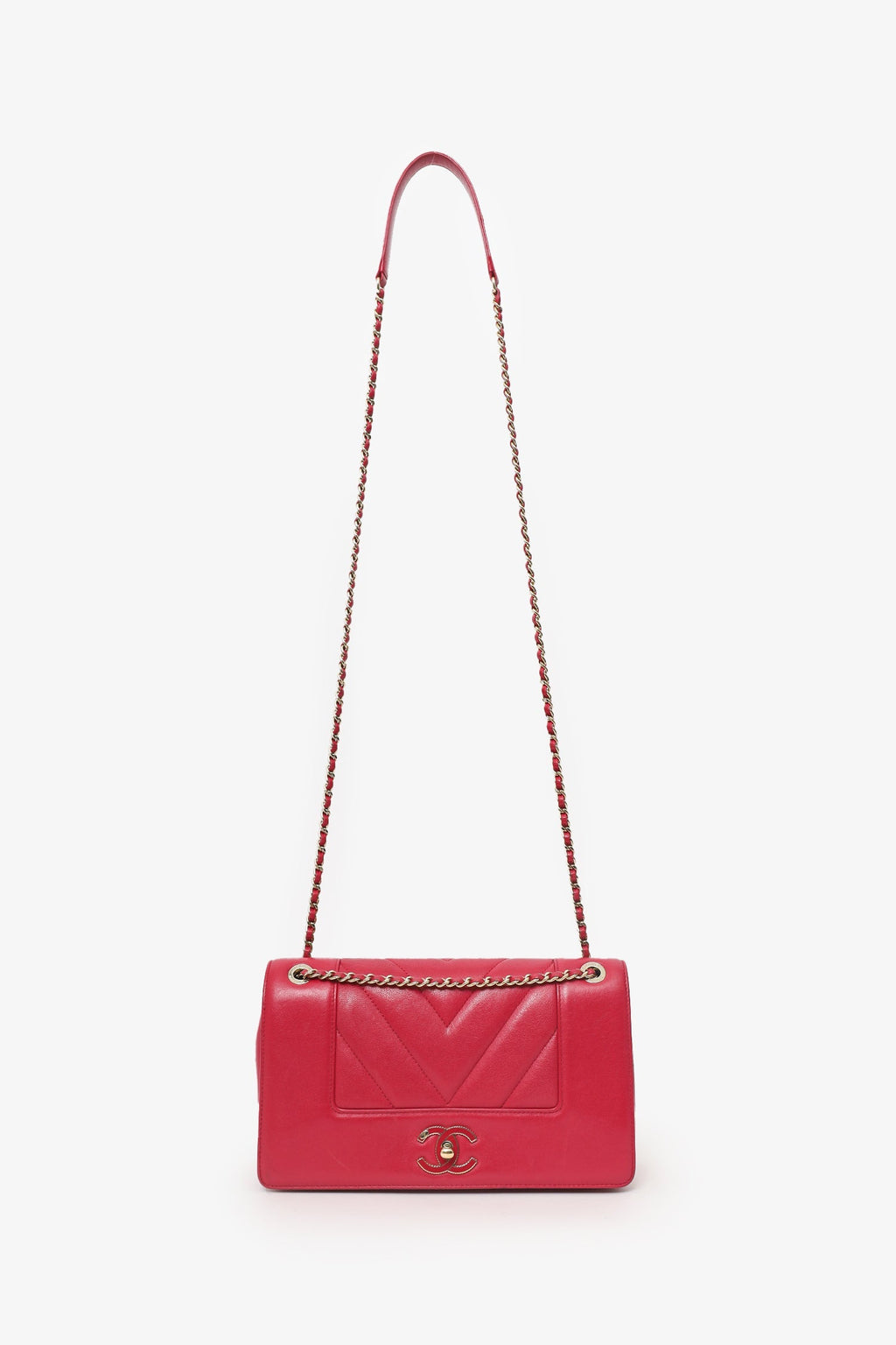 Pre-Loved Chanel™ 2017/18 Pink Leather Quilted Chevron Mademoiselle Bag