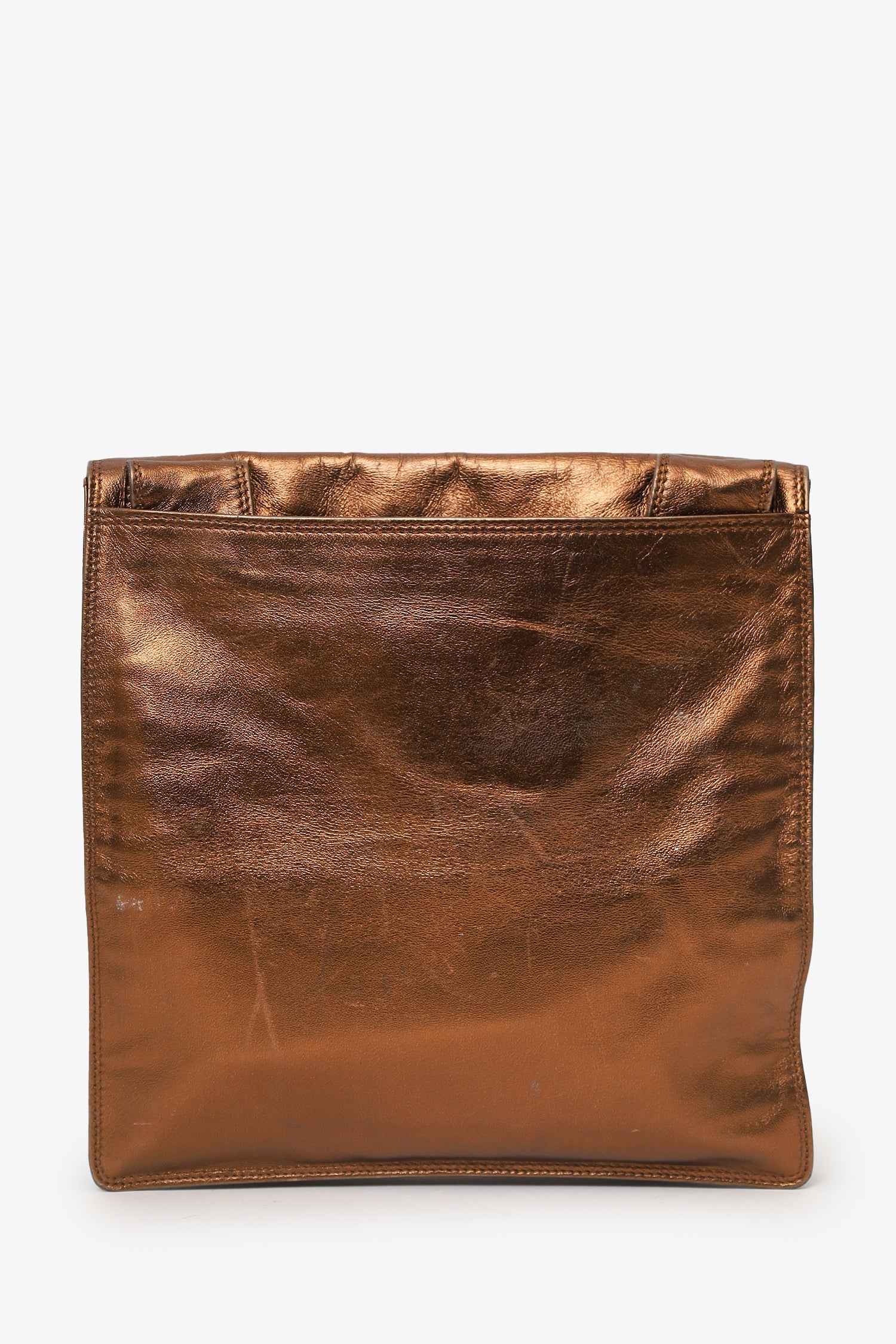 Pre-Loved Chanel™ 1997-99 Gold Metallic Leather Logo Flap Messenger Bag