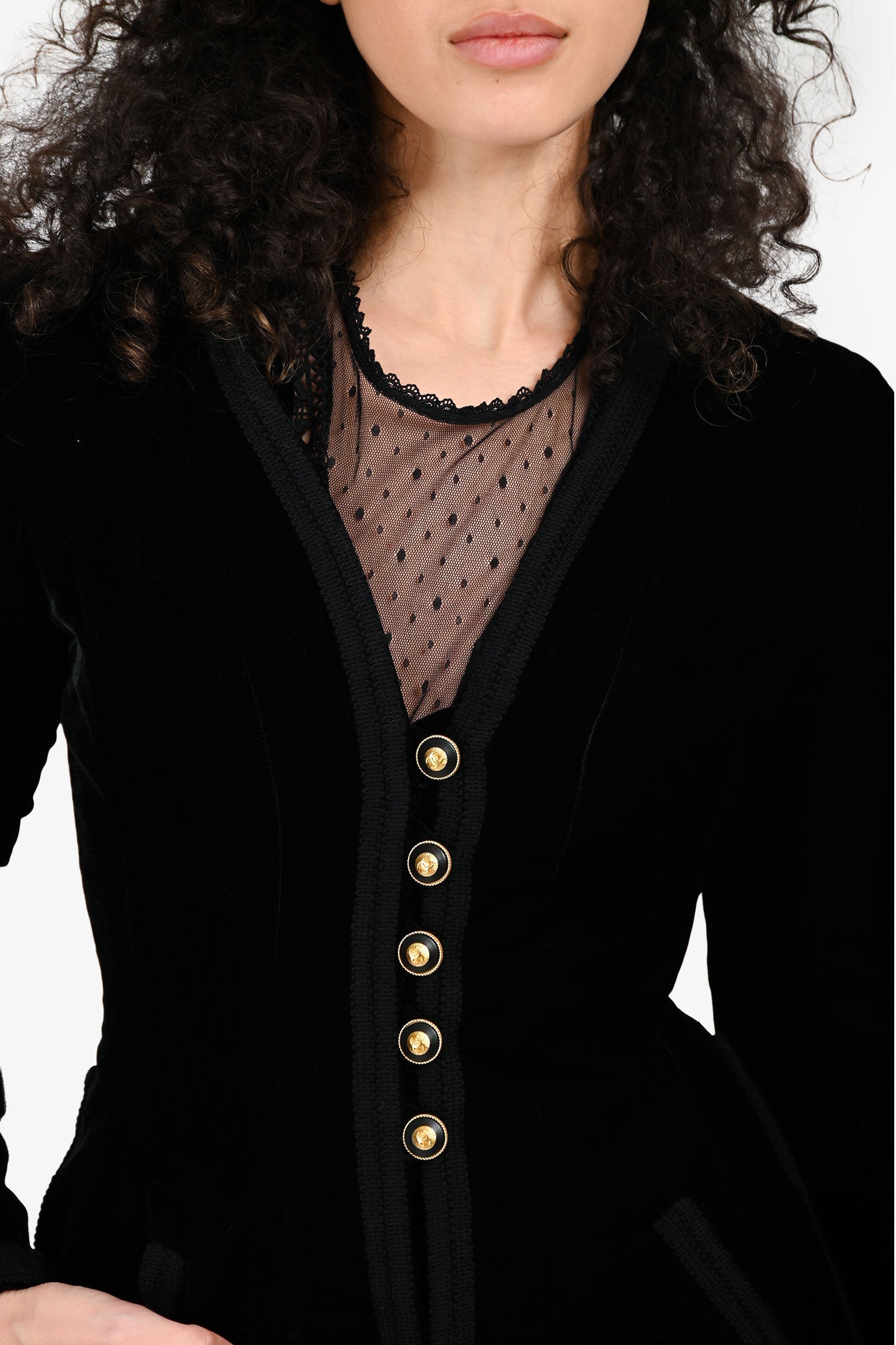 Pre-Loved Chanel™ Vintage Black Velvet Jacket with Gold Buttons Size 38