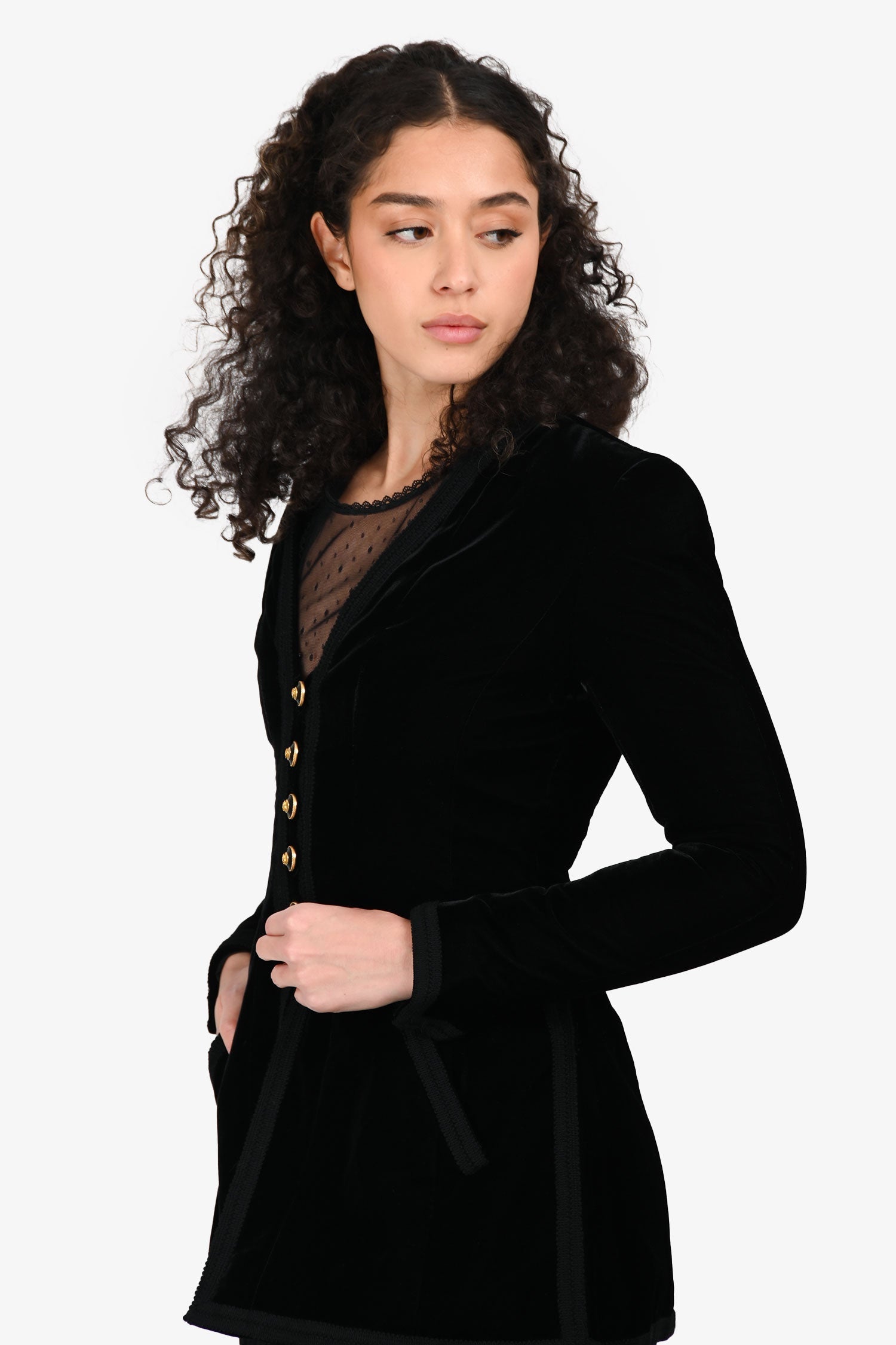 Pre-Loved Chanel™ Vintage Black Velvet Jacket with Gold Buttons Size 38