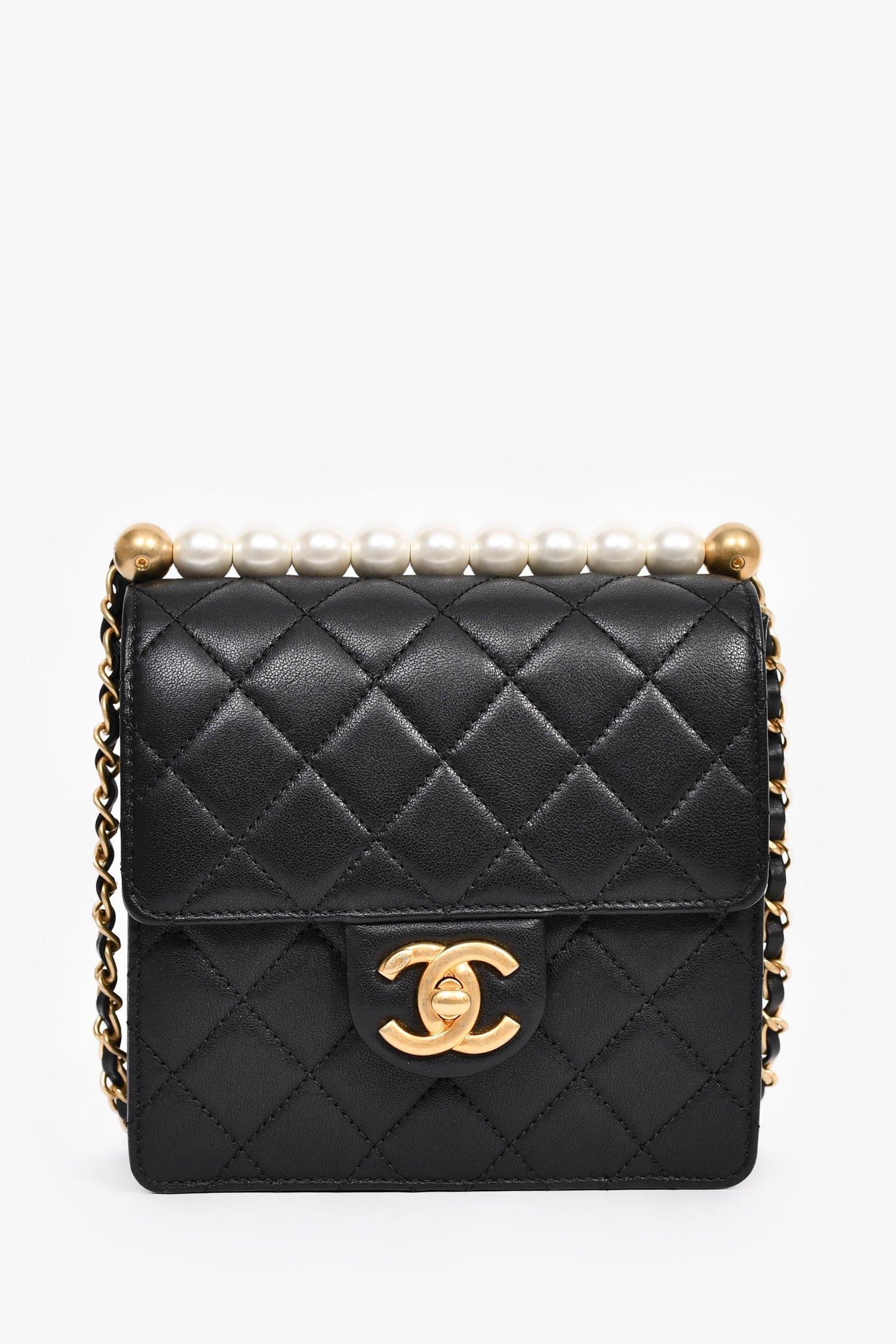 Pre-Loved Chanel™ 2018-19 Black Quilted Leather Chic Pearl Square Flap Bag
