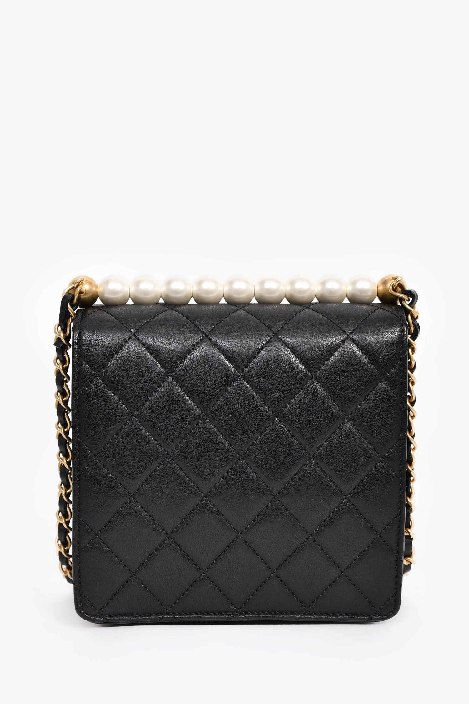 Pre-Loved Chanel™ 2018-19 Black Quilted Leather Chic Pearl Square Flap Bag