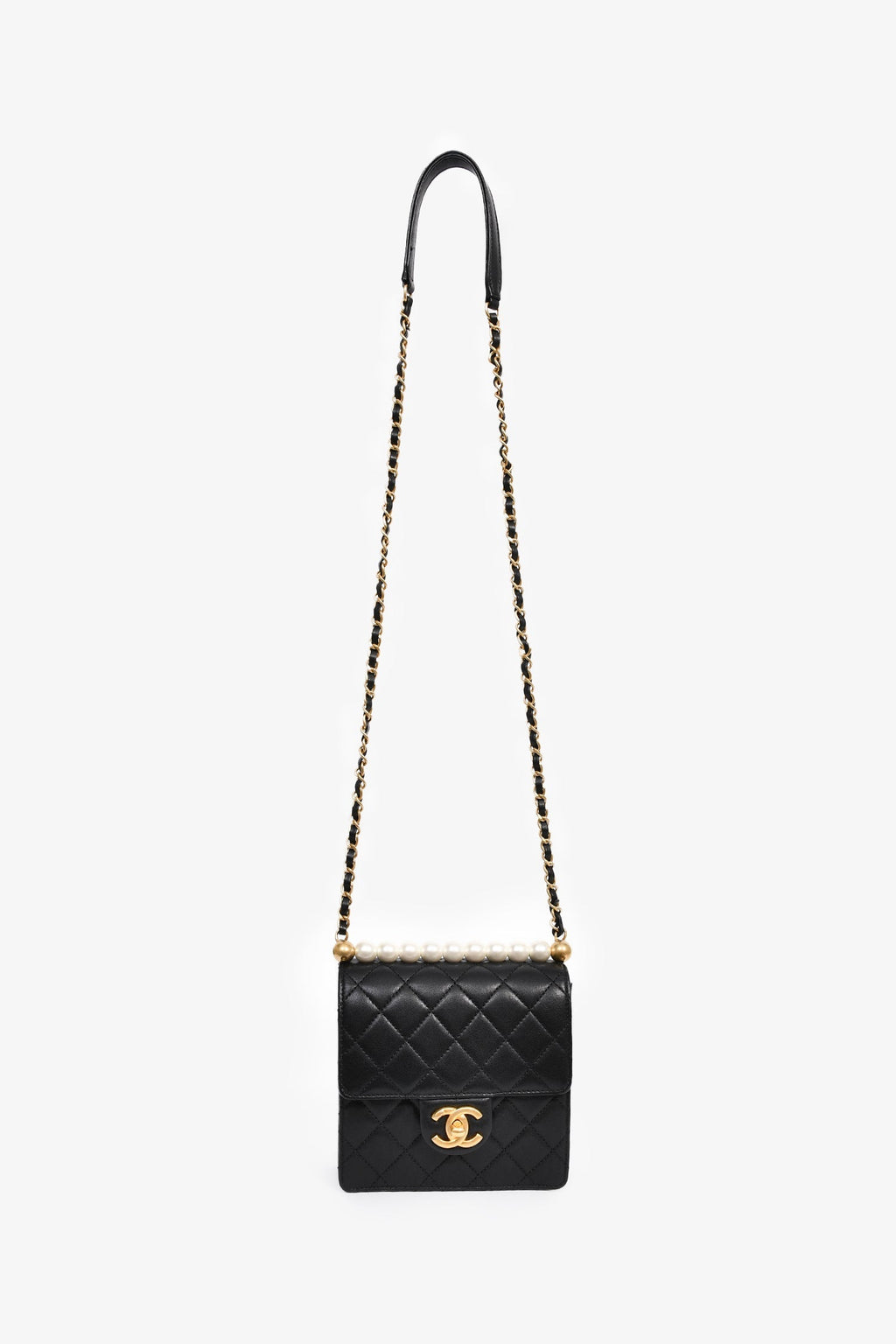 Pre-Loved Chanel™ 2018-19 Black Quilted Leather Chic Pearl Square Flap Bag
