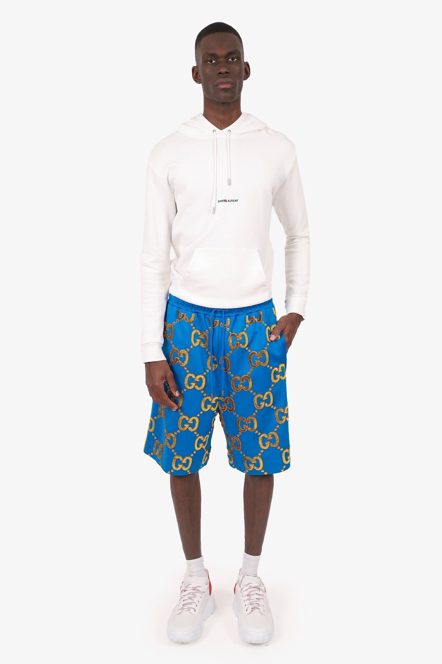 Gucci Blue/Gold Velvet/Rhinestone 'GG' Short Size M
