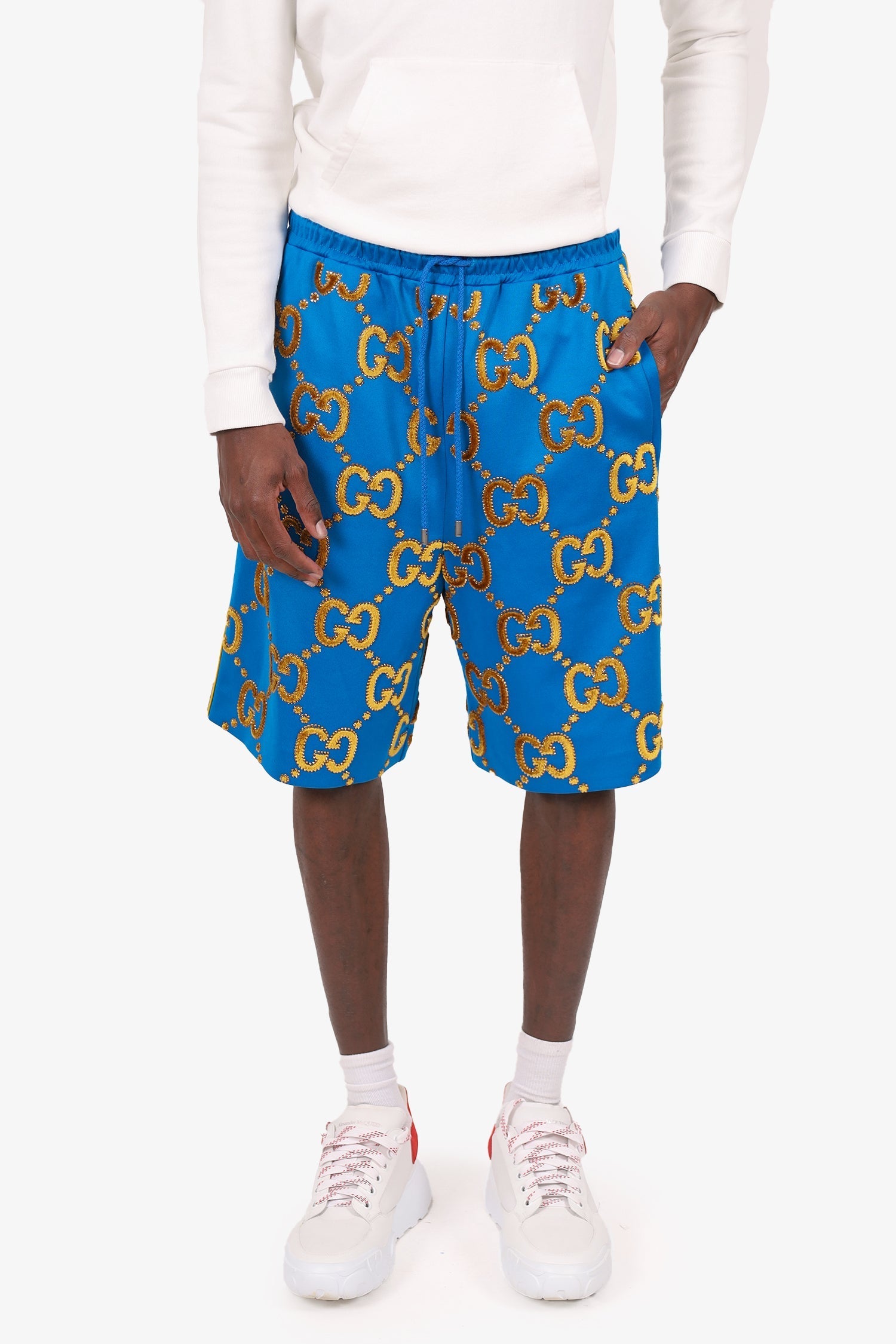Gucci Blue/Gold Velvet/Rhinestone 'GG' Short Size M
