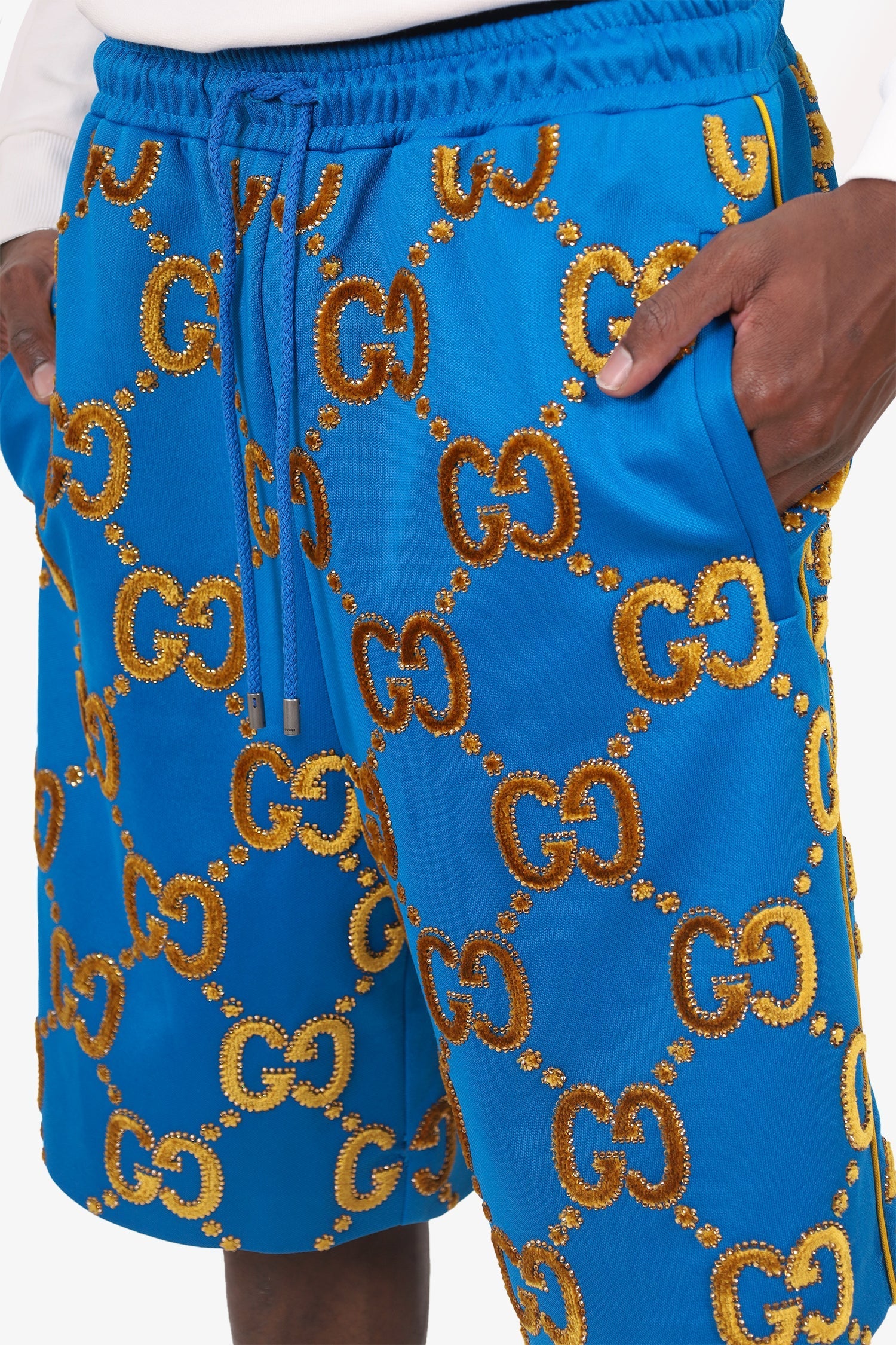 Gucci Blue/Gold Velvet/Rhinestone 'GG' Short Size M