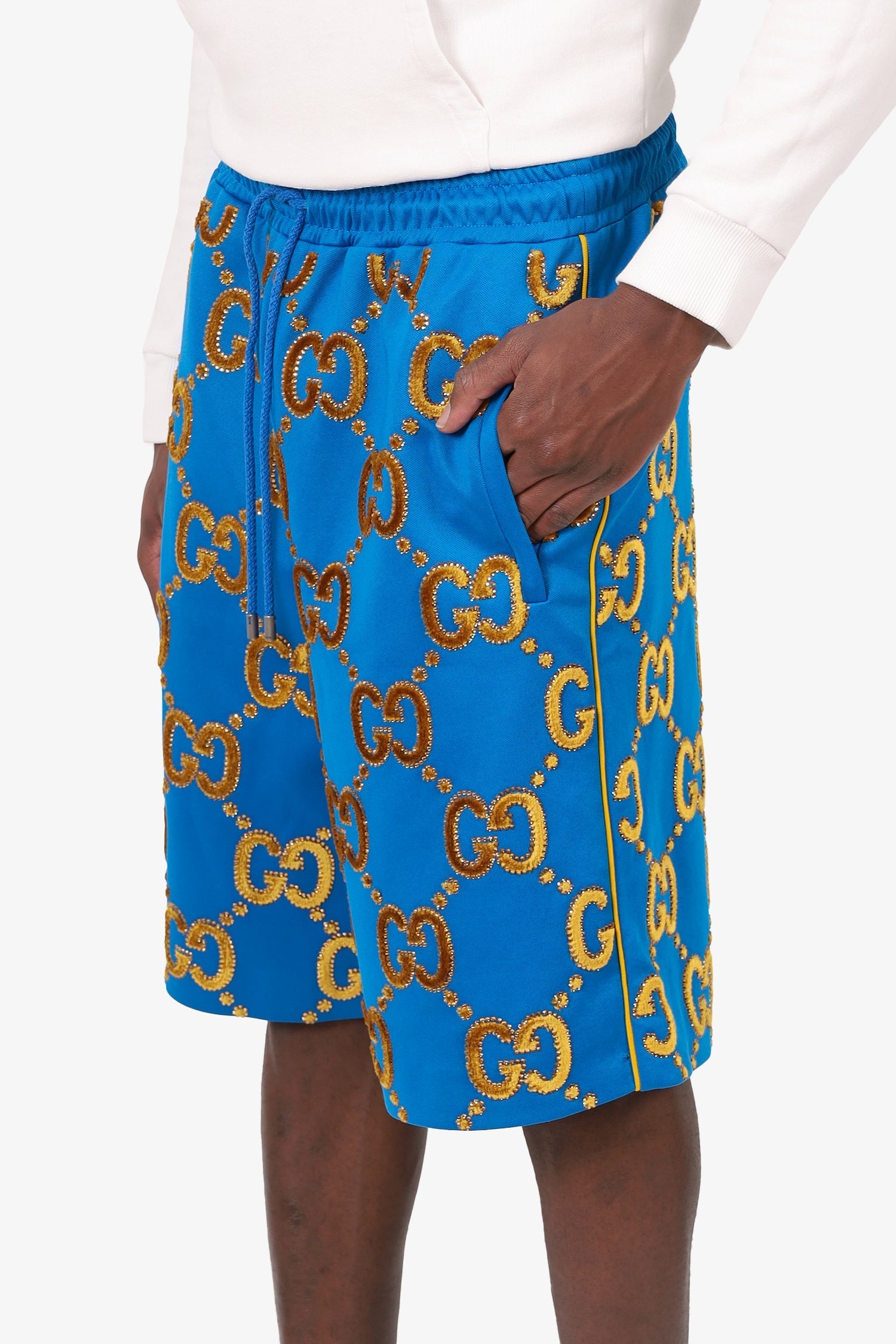 Gucci Blue/Gold Velvet/Rhinestone 'GG' Short Size M