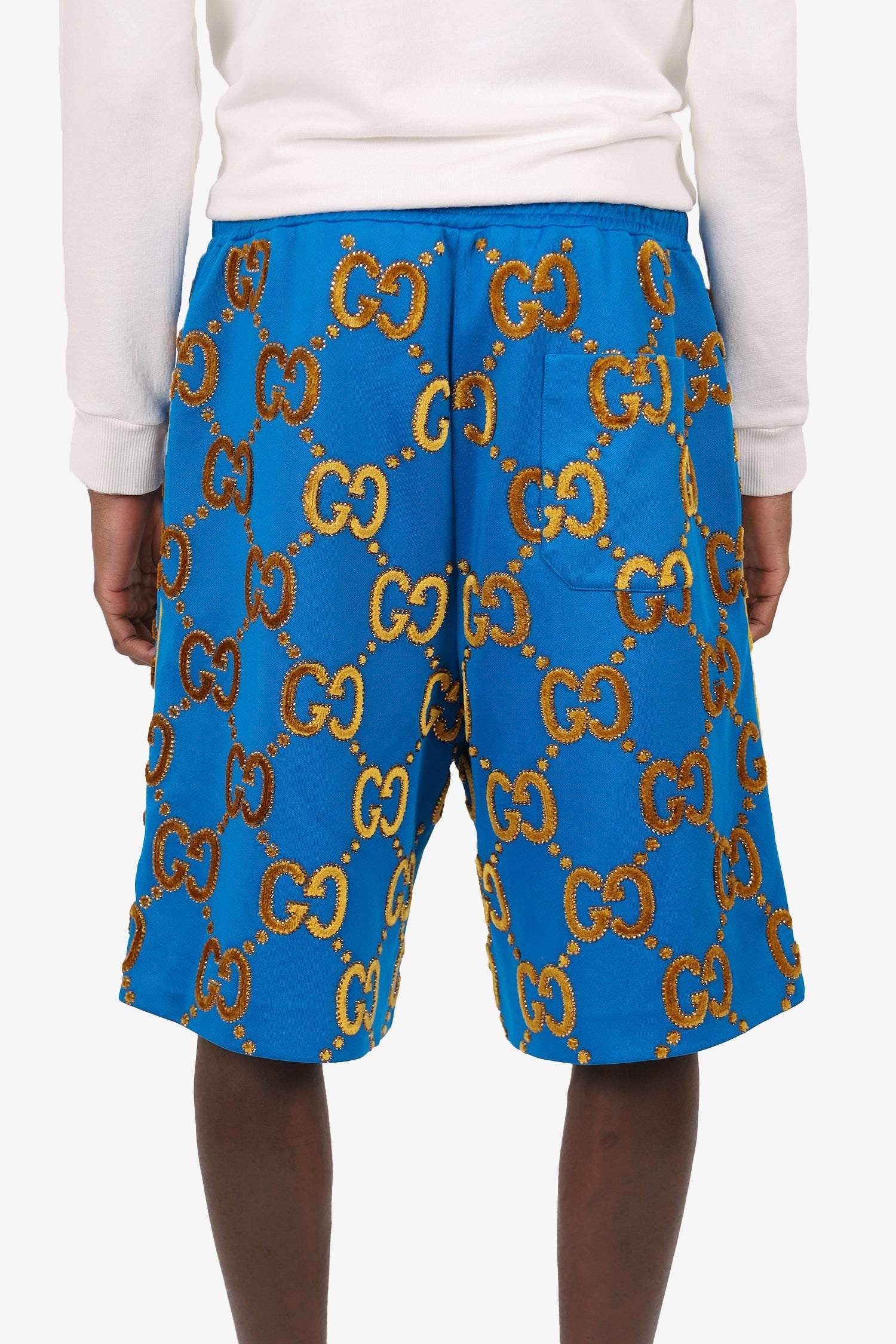 Gucci Blue/Gold Velvet/Rhinestone 'GG' Short Size M