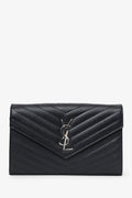 Saint Laurent Black Chevron Leather Envelope Wallet On Chain
