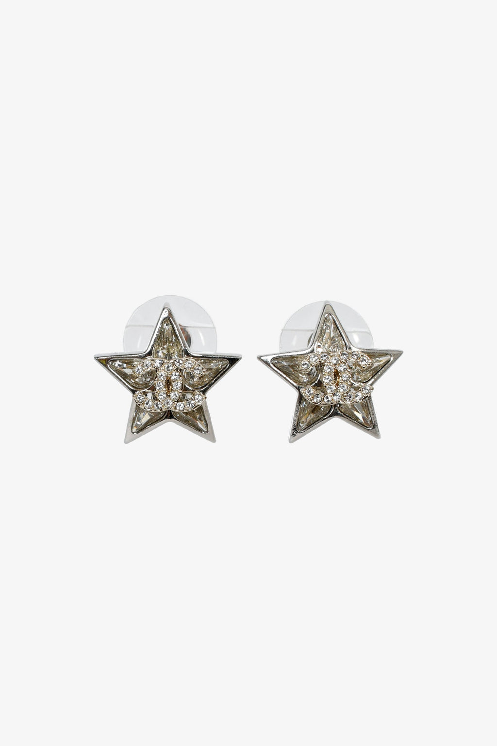 Pre-Loved Chanel™ 2023 Silver Toned Star CC Stud Earrings