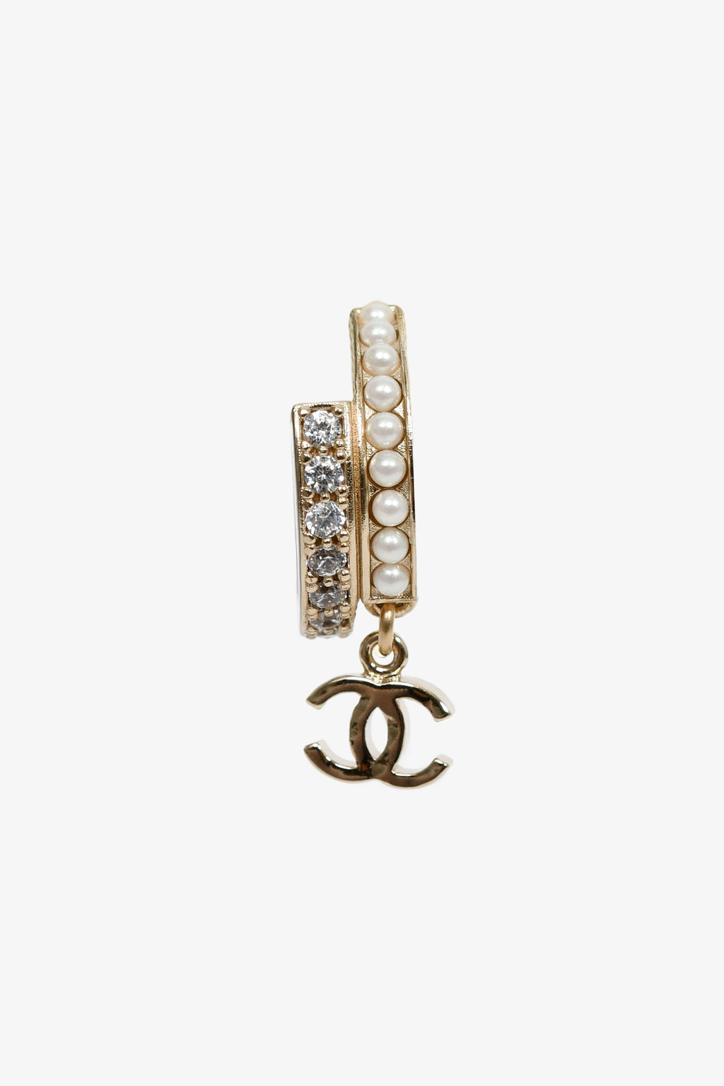 Pre-Loved Chanel™ 2022 Champagne Gold Toned Faux Pearl CC Hoops