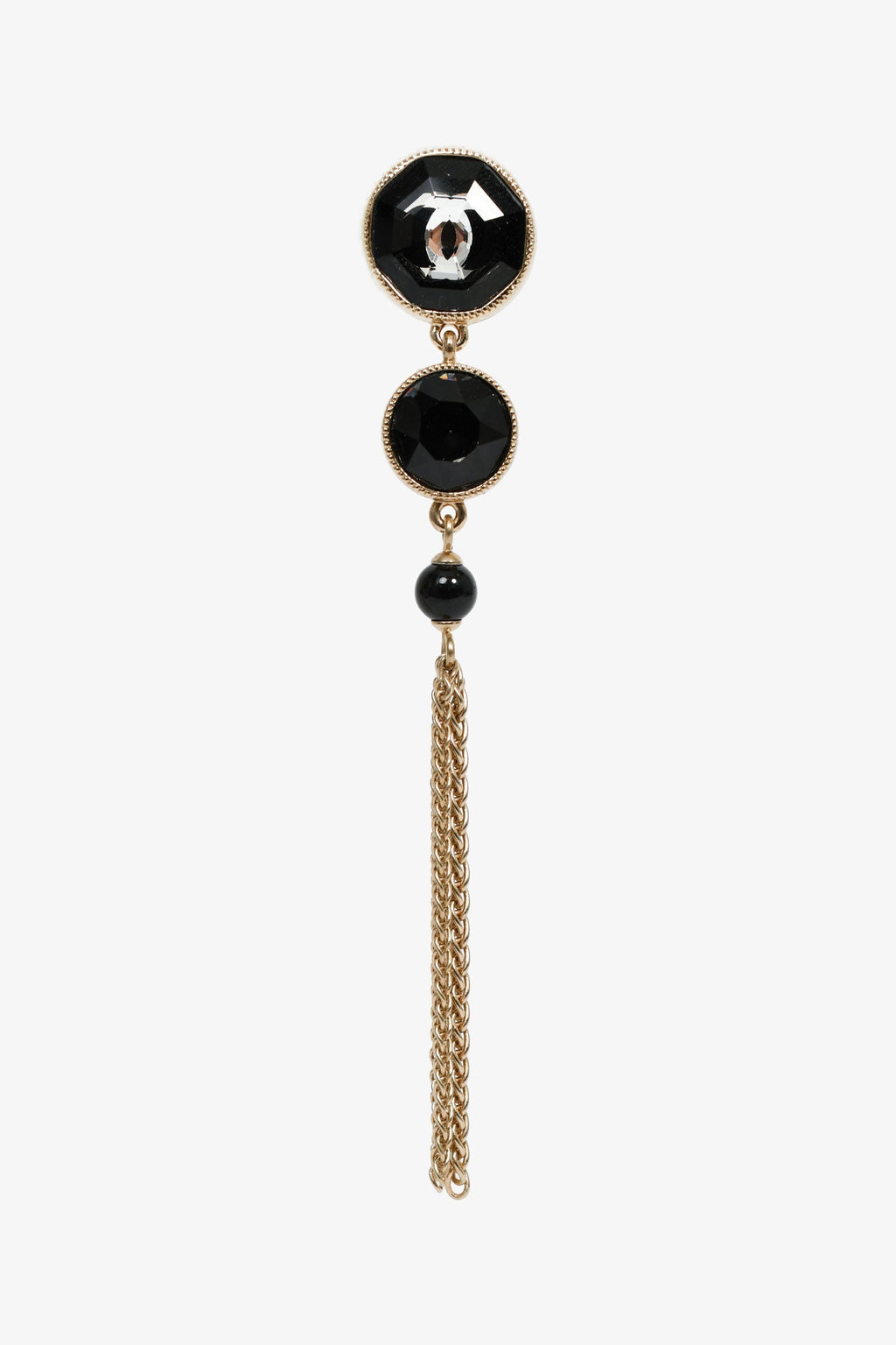 Pre-Loved Chanel™ 2018 Gold Toned Black Double Crystal CC Dangle Earrings