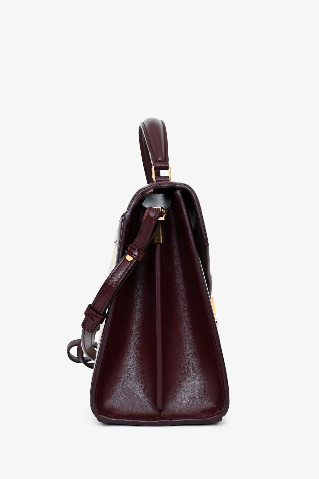 Saint Laurent 2020 Cream/Burgundy Canvas Leather-Trimmed Medium Cassandra Top Handle