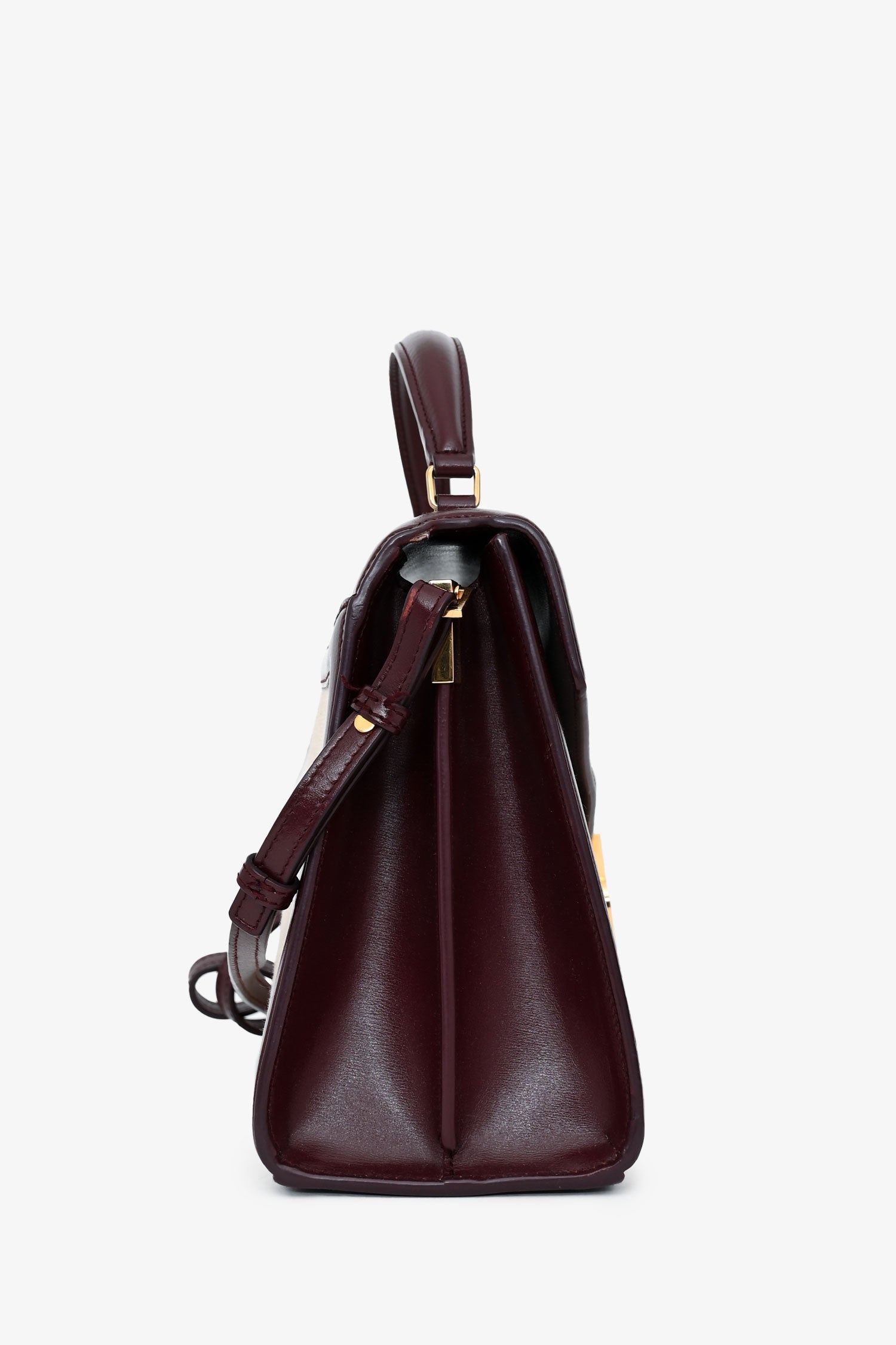 Saint Laurent 2020 Cream/Burgundy Canvas Leather-Trimmed Medium Cassandra Top Handle