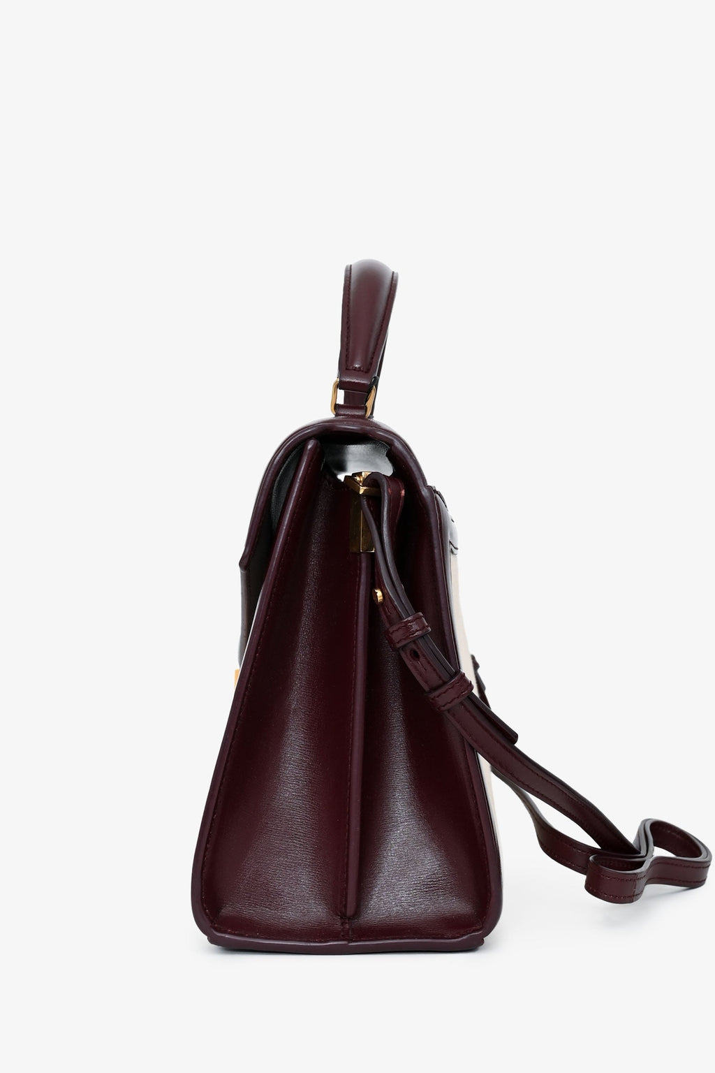 Saint Laurent 2020 Cream/Burgundy Canvas Leather-Trimmed Medium Cassandra Top Handle