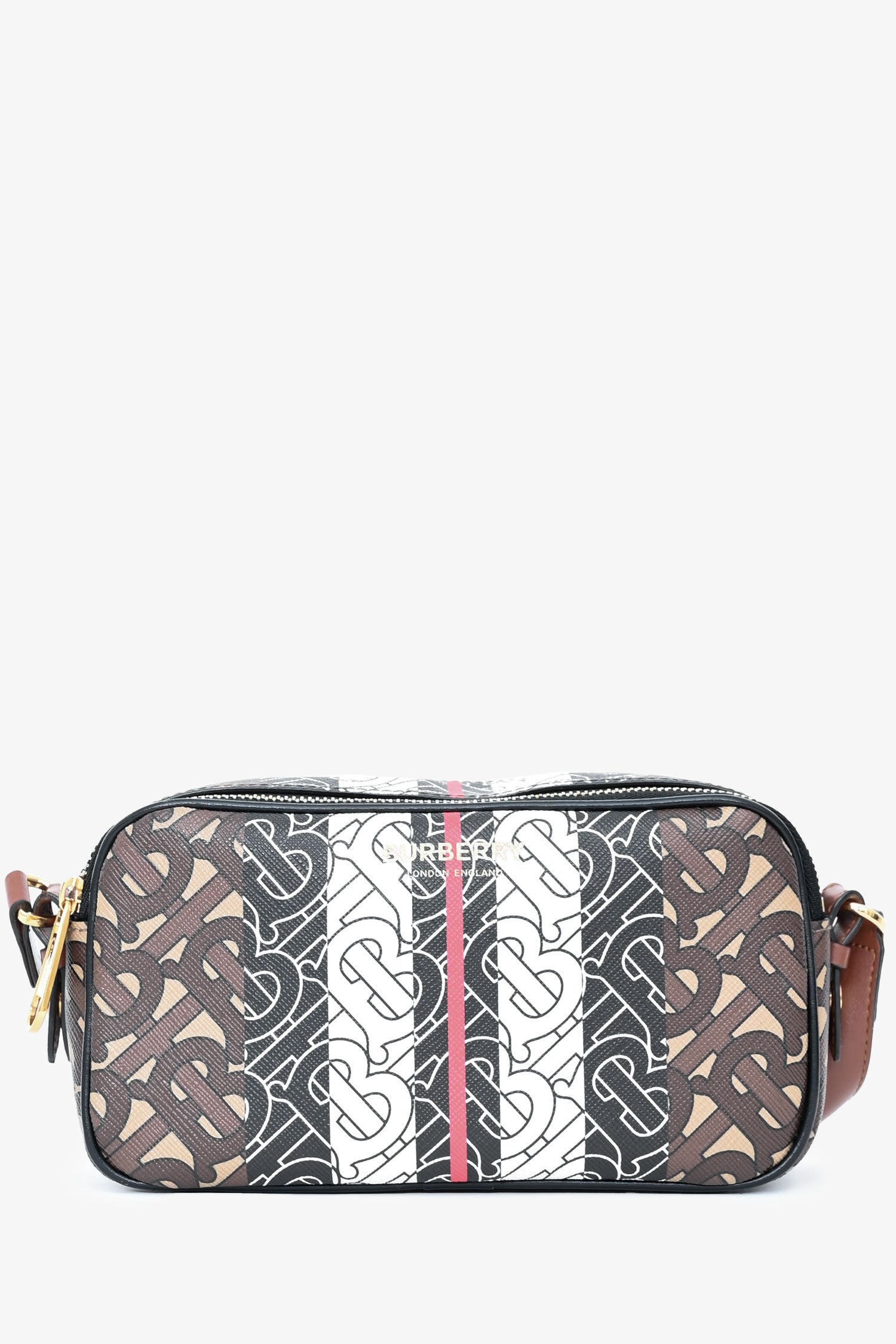 Burberry Brown Leather TB Monogram Camera Crossbody Bag