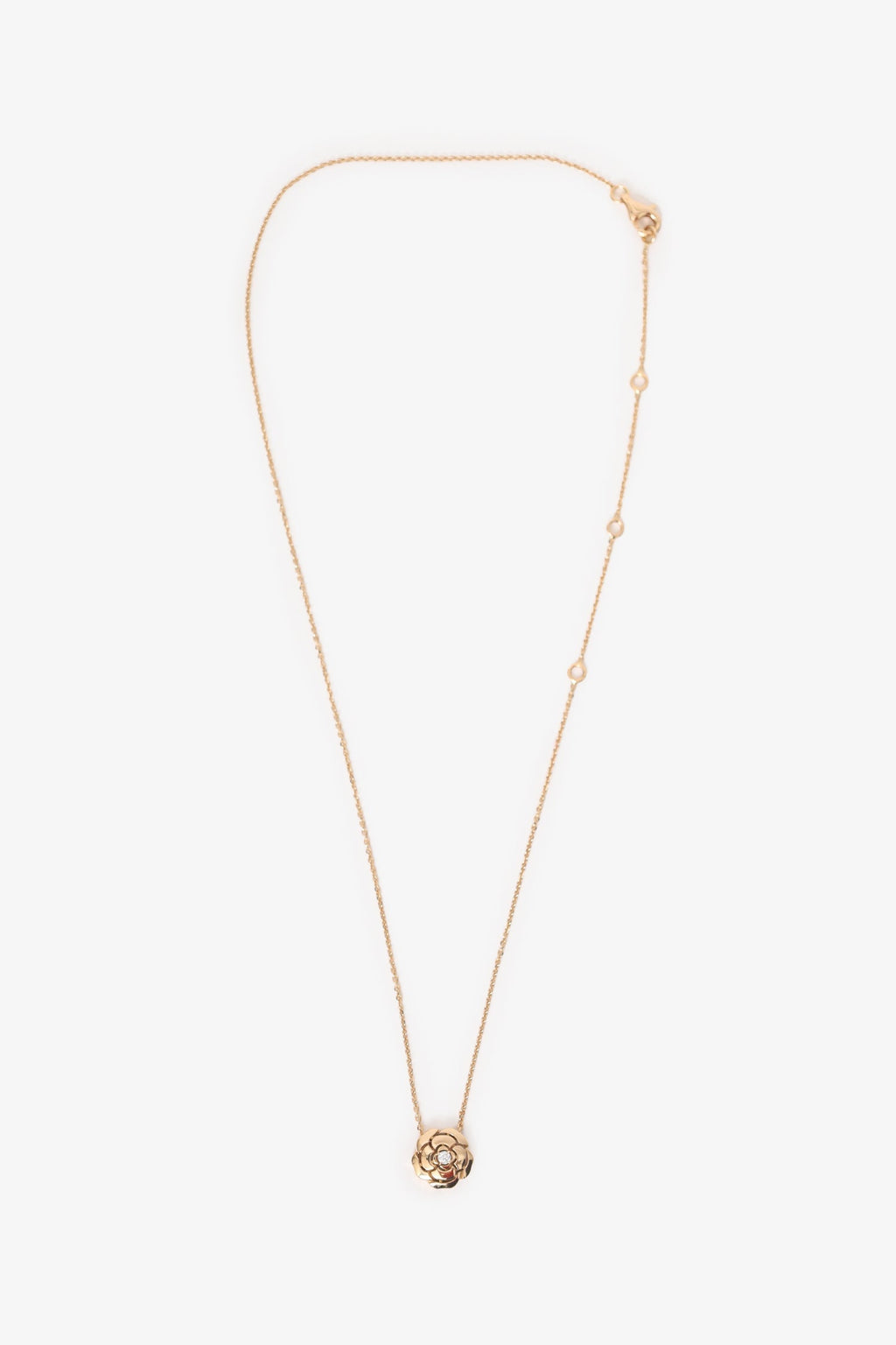 Pre-Loved Chanel™ 18K Rose Gold Diamond Extrait de Camélia Necklace