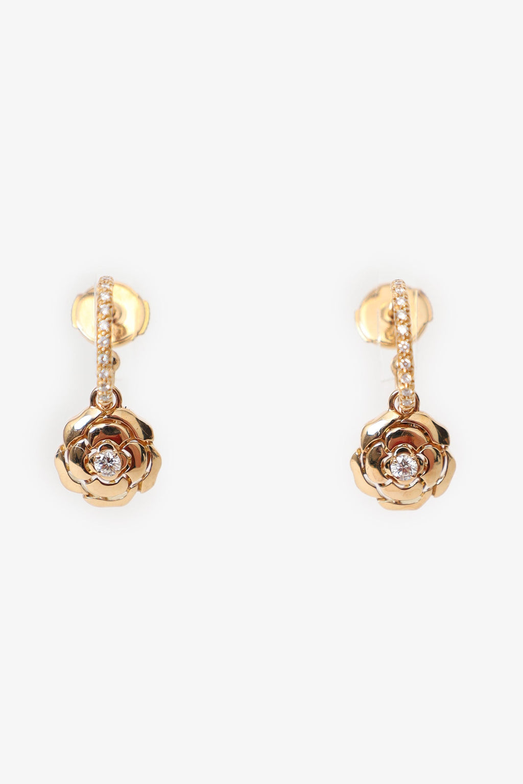 Pre-Loved Chanel™ 18k Rose Gold Diamond Extrait De Camelia Drop Earrings