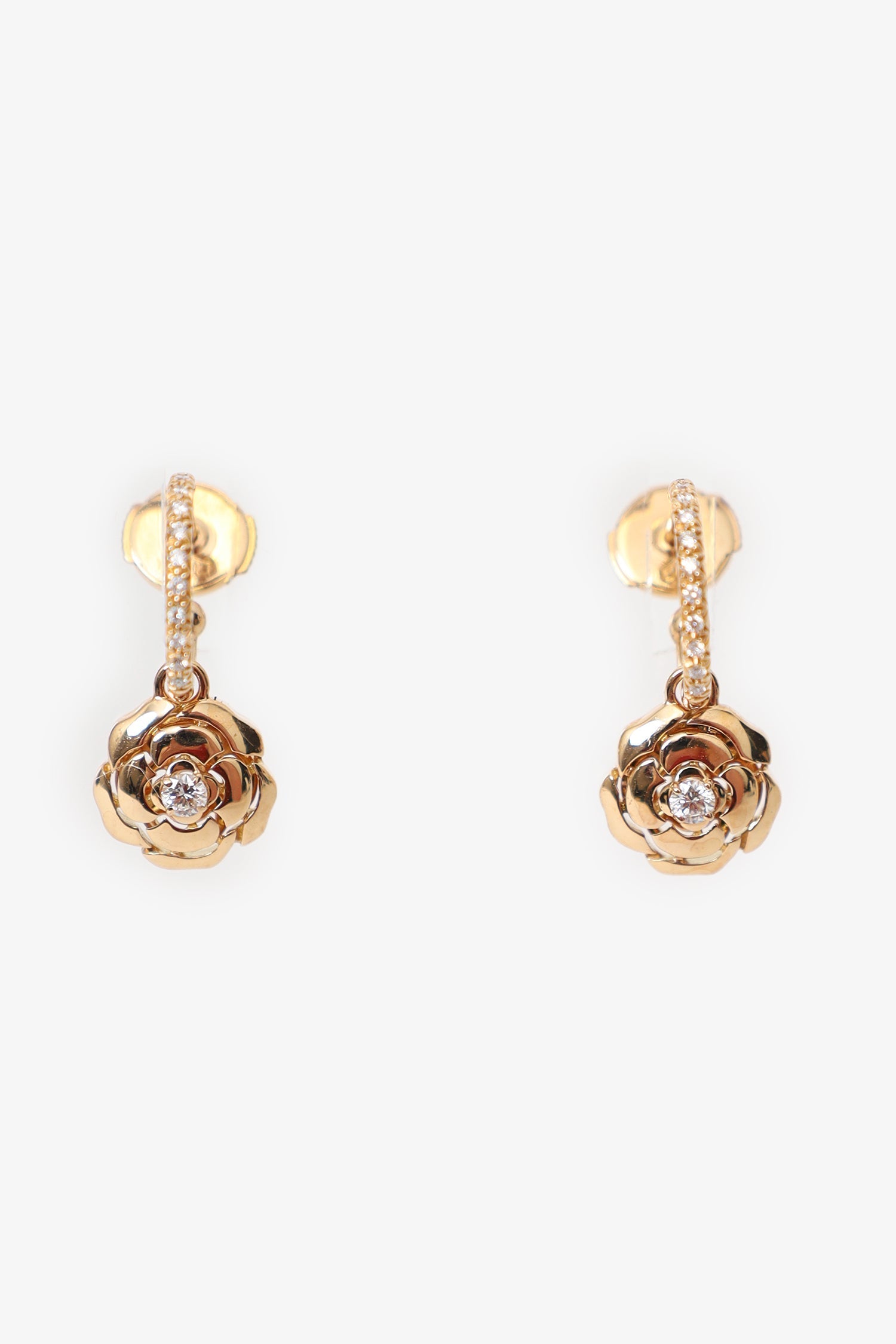 Pre-Loved Chanel™ 18k Rose Gold Diamond Extrait De Camelia Drop Earrings