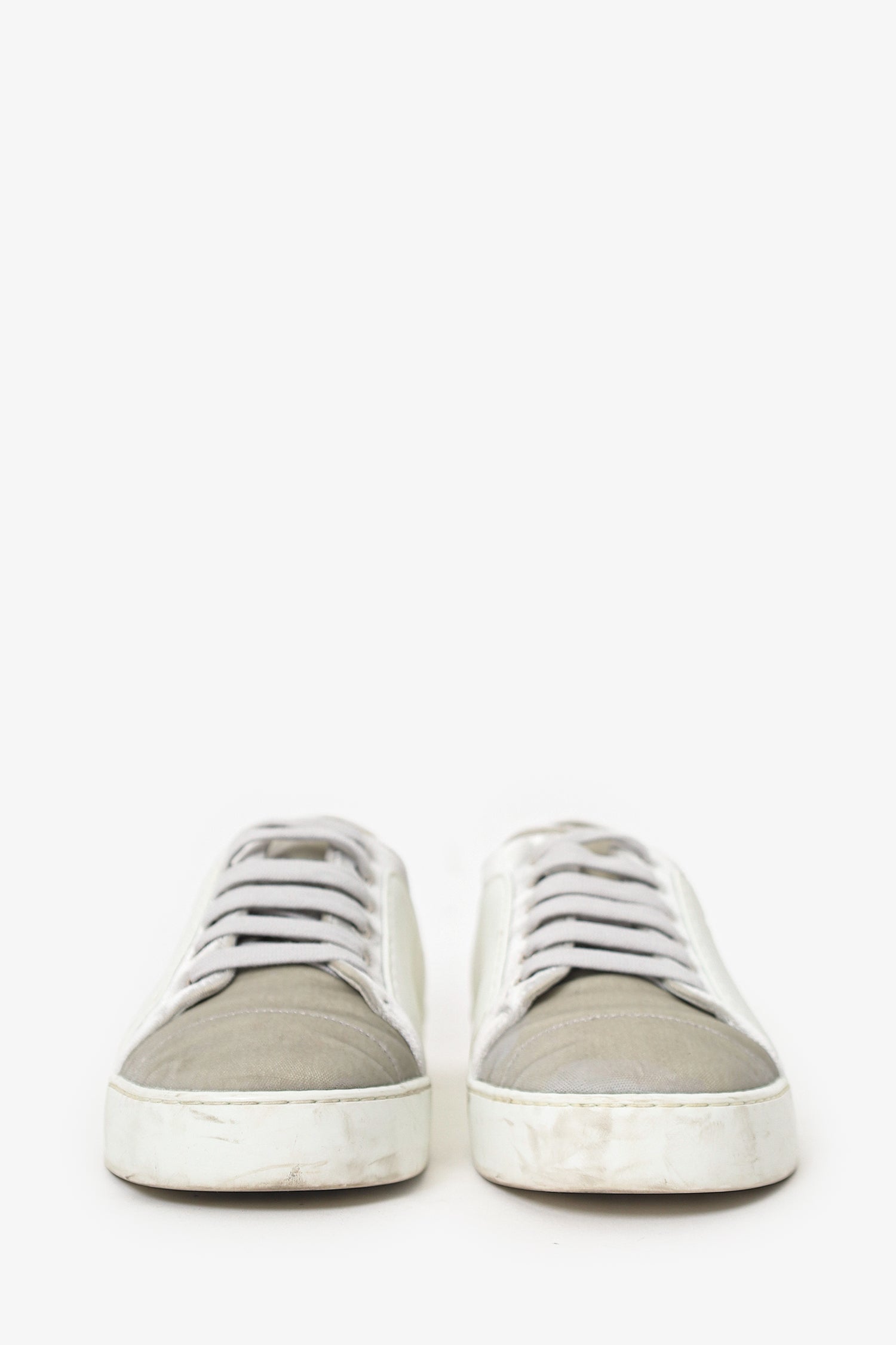 Pre-Loved Chanel™ White Velvet Calfskin CC Sneakers Size 38