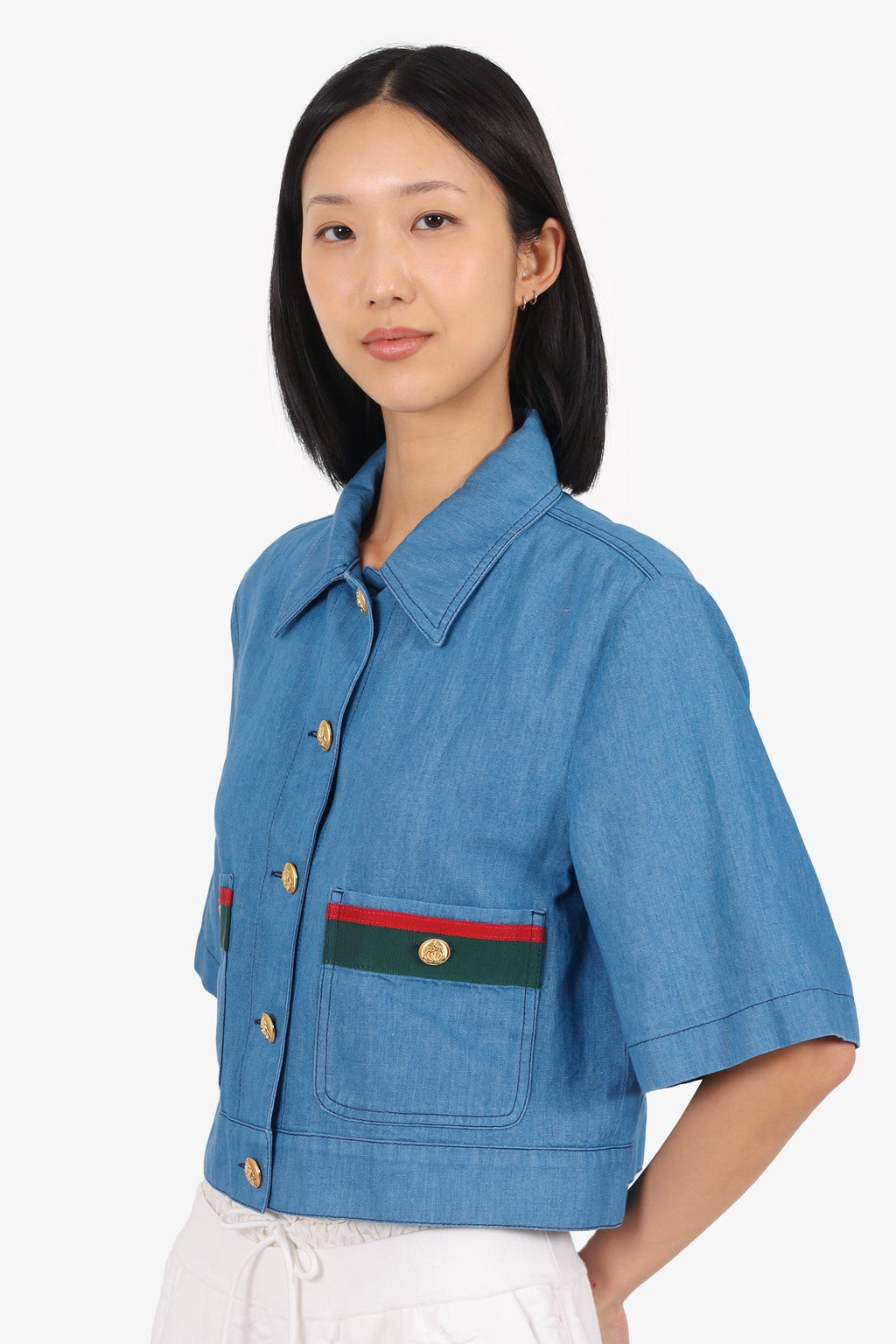 Gucci Blue Short Sleeve Jacket With Web Stripe Size 44