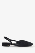 Pre-Loved Chanel™ Black Fabric Cap-Toe Slingback Flats Size 39.5