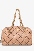 Pre-Loved Chanel™ 2003/2004 Cream Leather Wild Stitch Surpique Bowler Bag