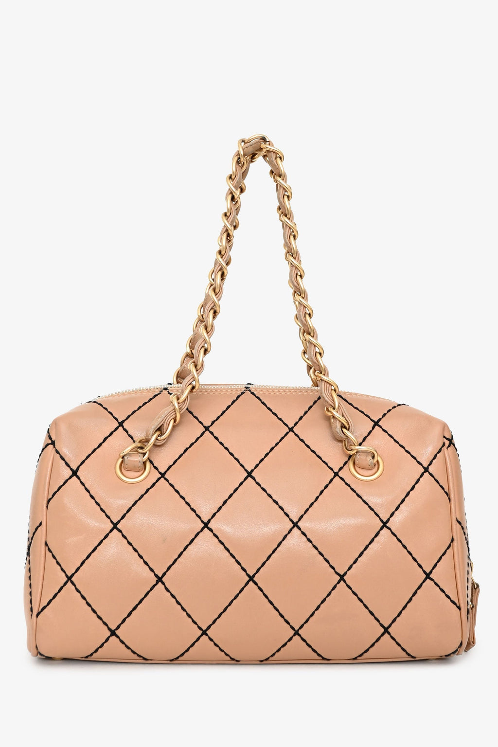 Pre-Loved Chanel™ 2003/2004 Cream Leather Wild Stitch Surpique Bowler Bag