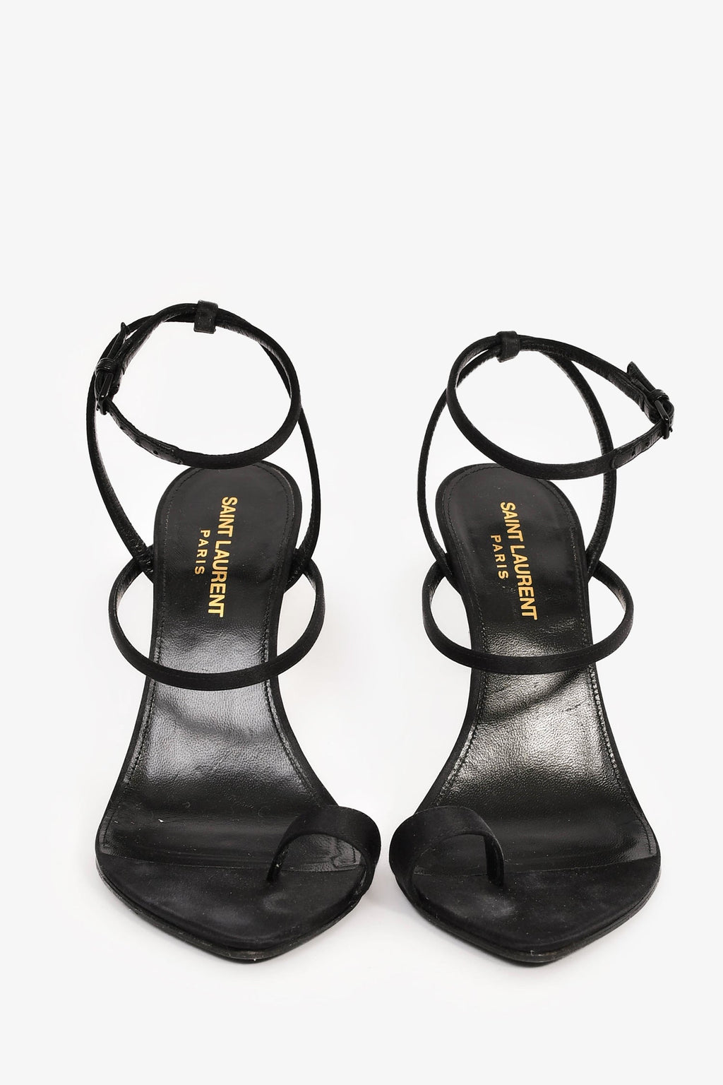 Saint Laurent Black Satin Strappy Pointed Heels Size 37.5