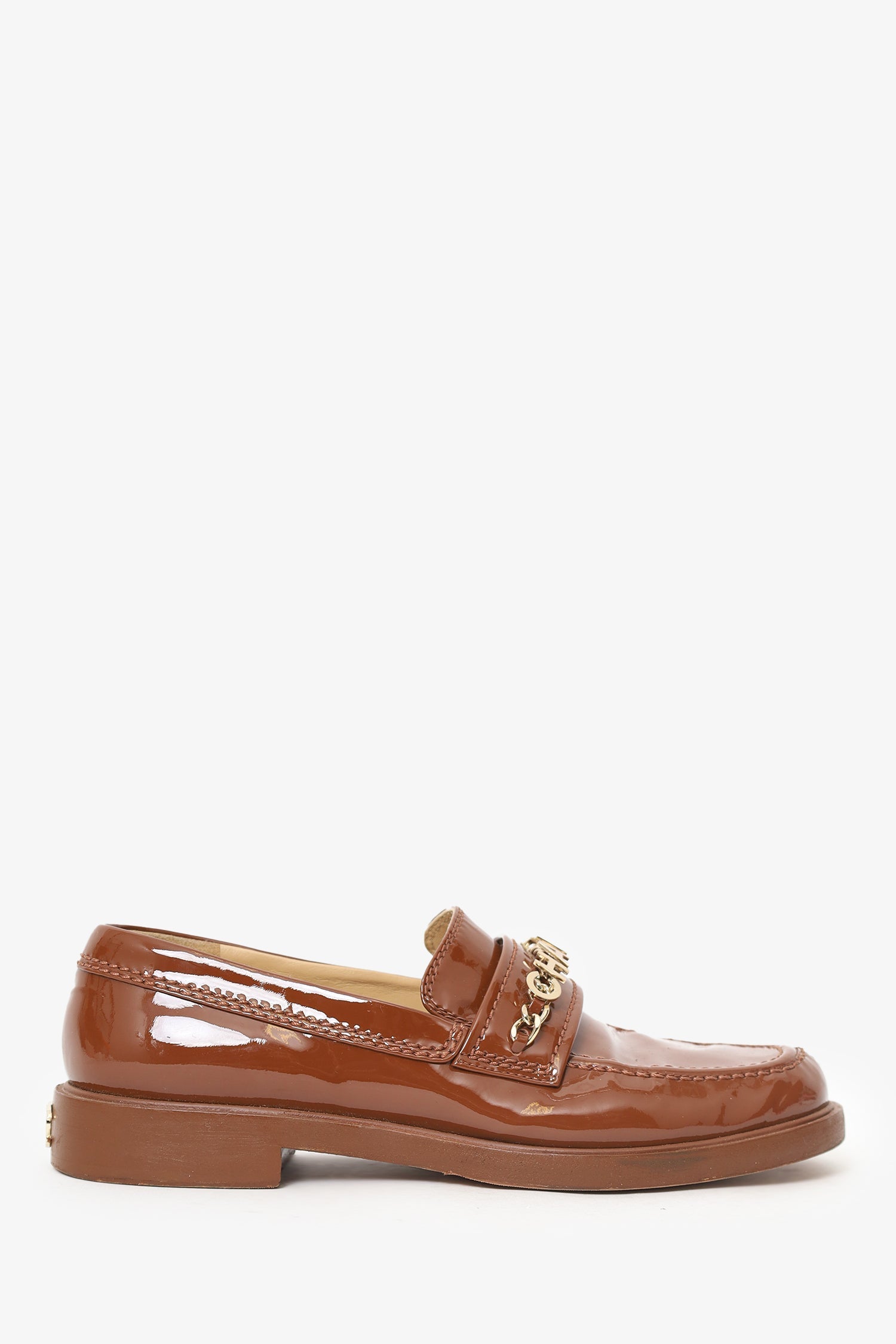 Pre-Loved Chanel™ Brown Patent Leather 'Chanel' Loafers Size 37.5