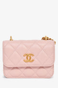 Pre-Loved Chanel™ 2021+ Pink Leather 'Pearl Crush' Mini Crossbody Bag