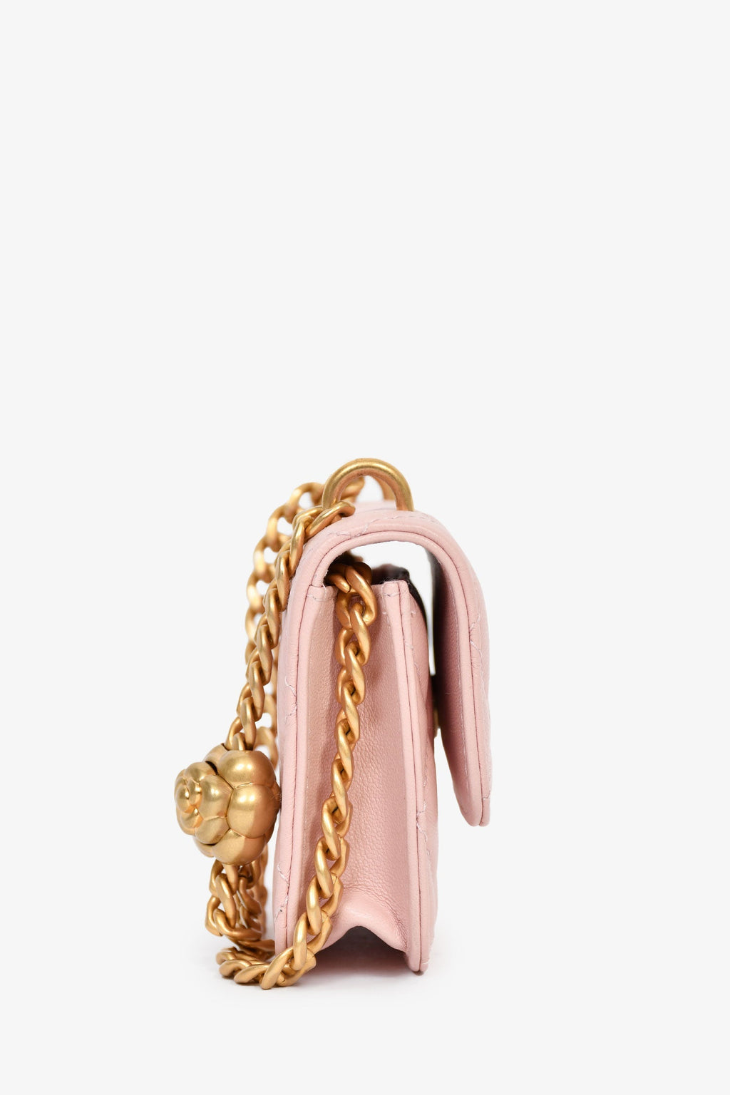 Pre-Loved Chanel™ 2021+ Pink Leather 'Pearl Crush' Mini Crossbody Bag
