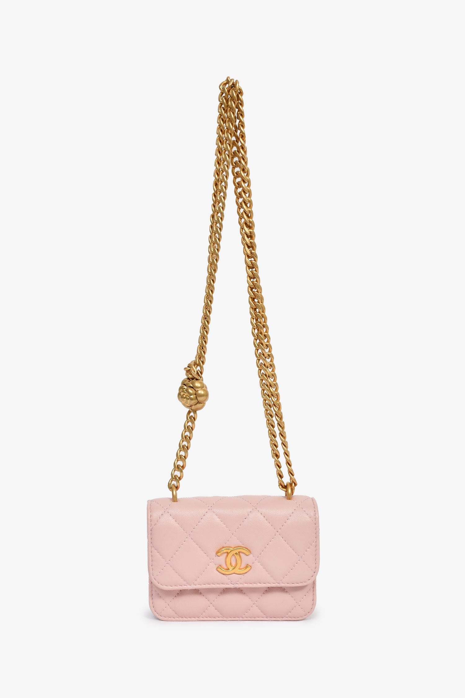 Pre-Loved Chanel™ 2021+ Pink Leather 'Pearl Crush' Mini Crossbody Bag