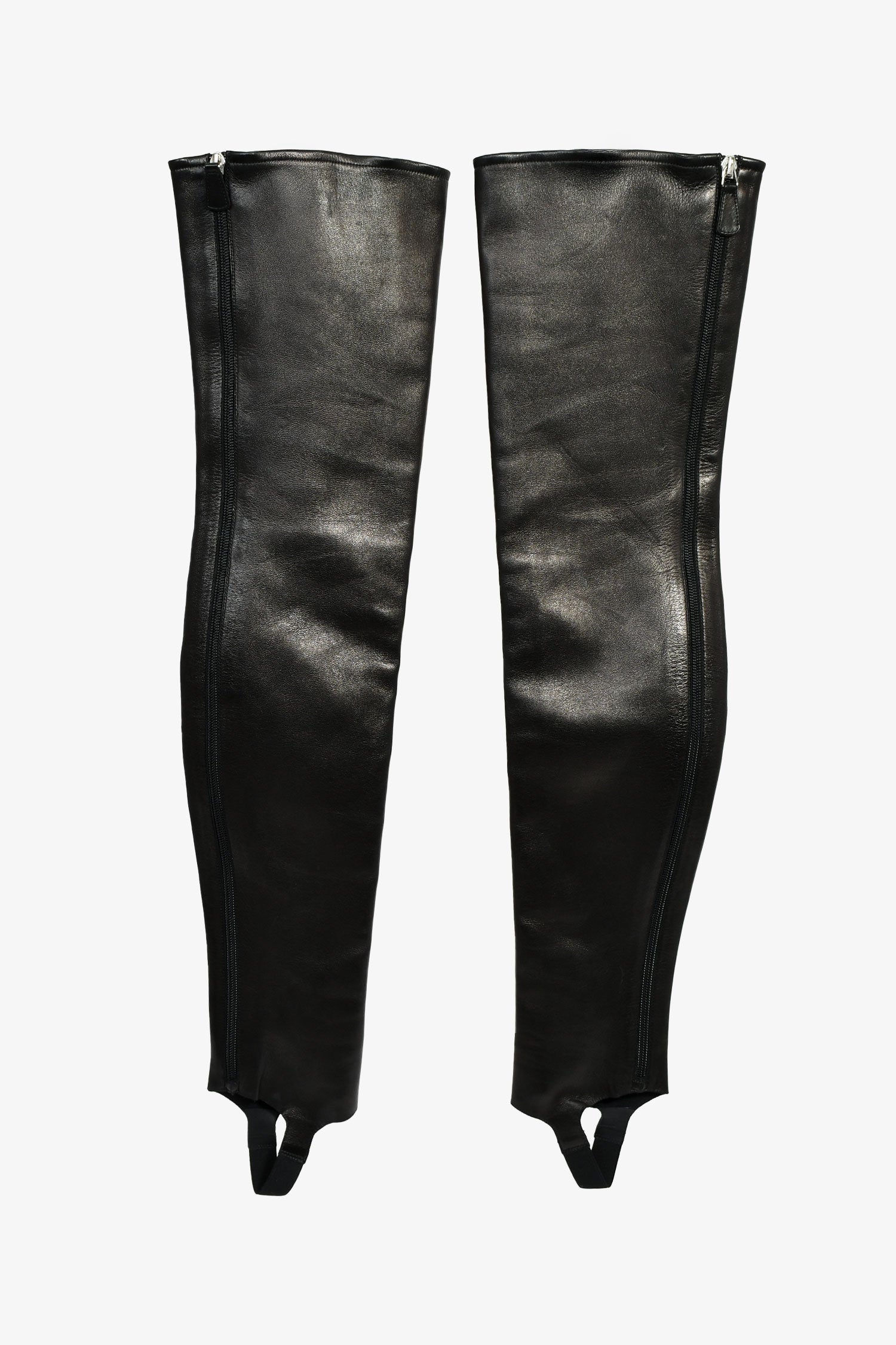 Pre-Loved Chanel™ 2013 Runway Black Leather 'Chain Obsession' Tall Boots with Leather Leg Insert Size 38