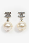 Pre-Loved Chanel™ 2022 Silver Tone CC Pearl Earrings