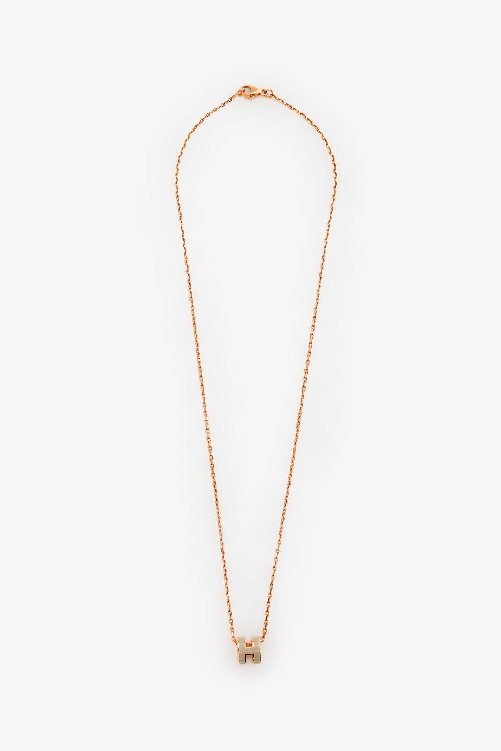 Hermès Rose Gold Toned/Taupe Enamel H Pop Necklace