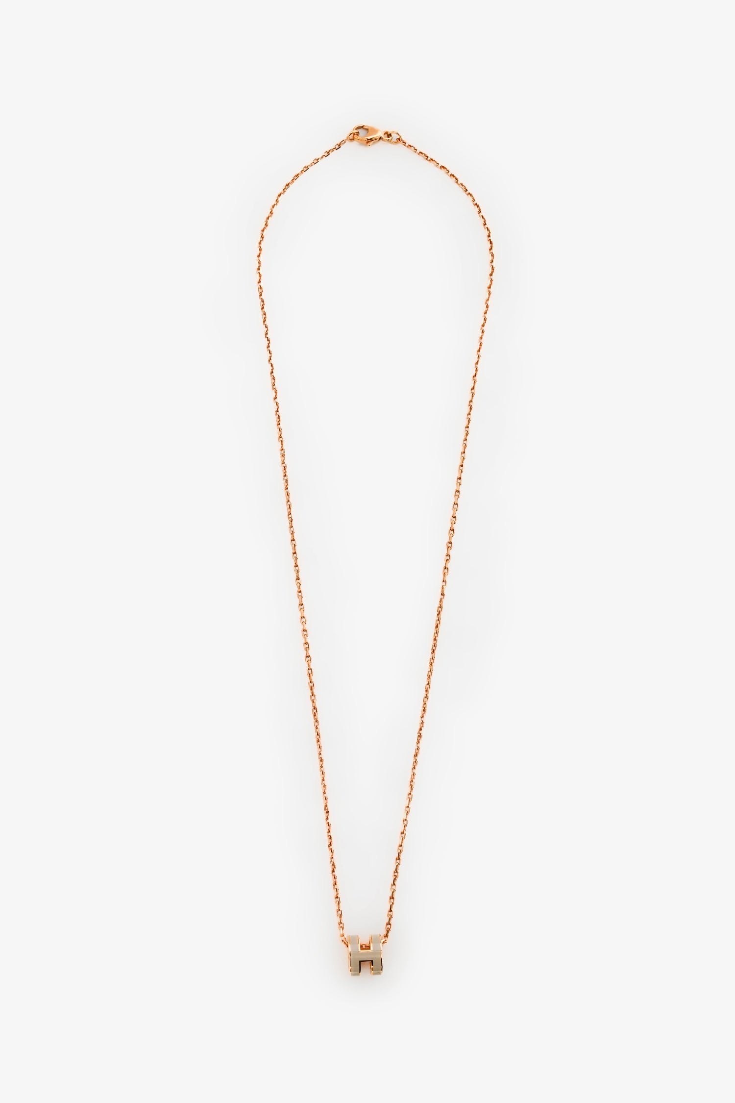 Hermès Rose Gold Toned/Taupe Enamel H Pop Necklace