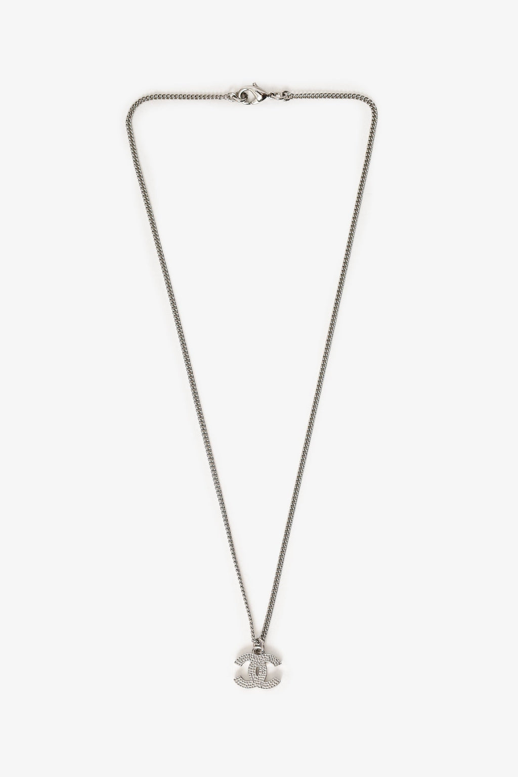 Pre-Loved Chanel™ F12 Silver Tone Double CC Crystal Pendant Necklace