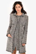Pre-Loved Chanel™ White/Black Velvet Tweed Button Detailed Coat Size 38
