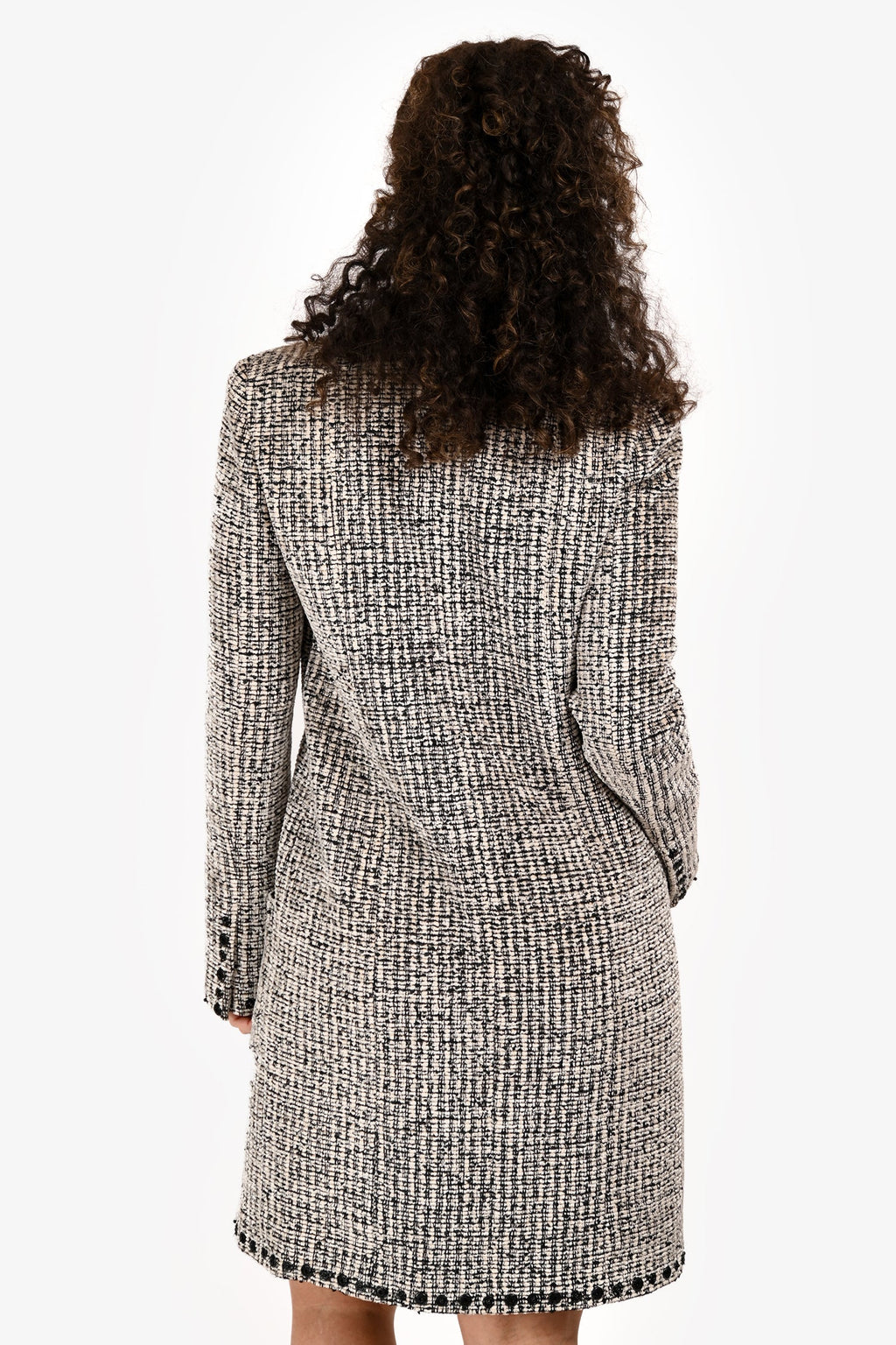 Pre-Loved Chanel™ White/Black Velvet Tweed Button Detailed Coat Size 38