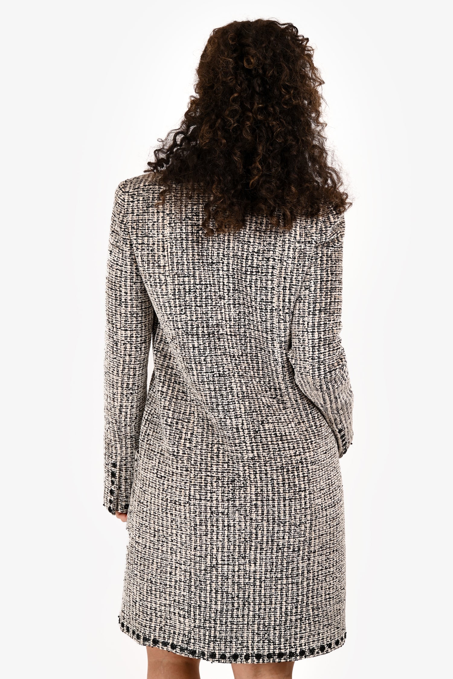 Pre-Loved Chanel™ White/Black Velvet Tweed Button Detailed Coat Size 38