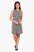 Pre-Loved Chanel™ White/Black Velvet Tweed Button Detailed Sleeveless Midi Dress Size 38