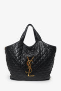 Saint Laurent Black Leather Quilted 'ICARE' Oversized Bag With Pouch