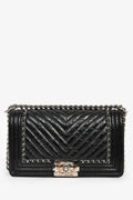 Pre-Loved Chanel™ 2017 Black Leather Chevron Medium Boy Bag