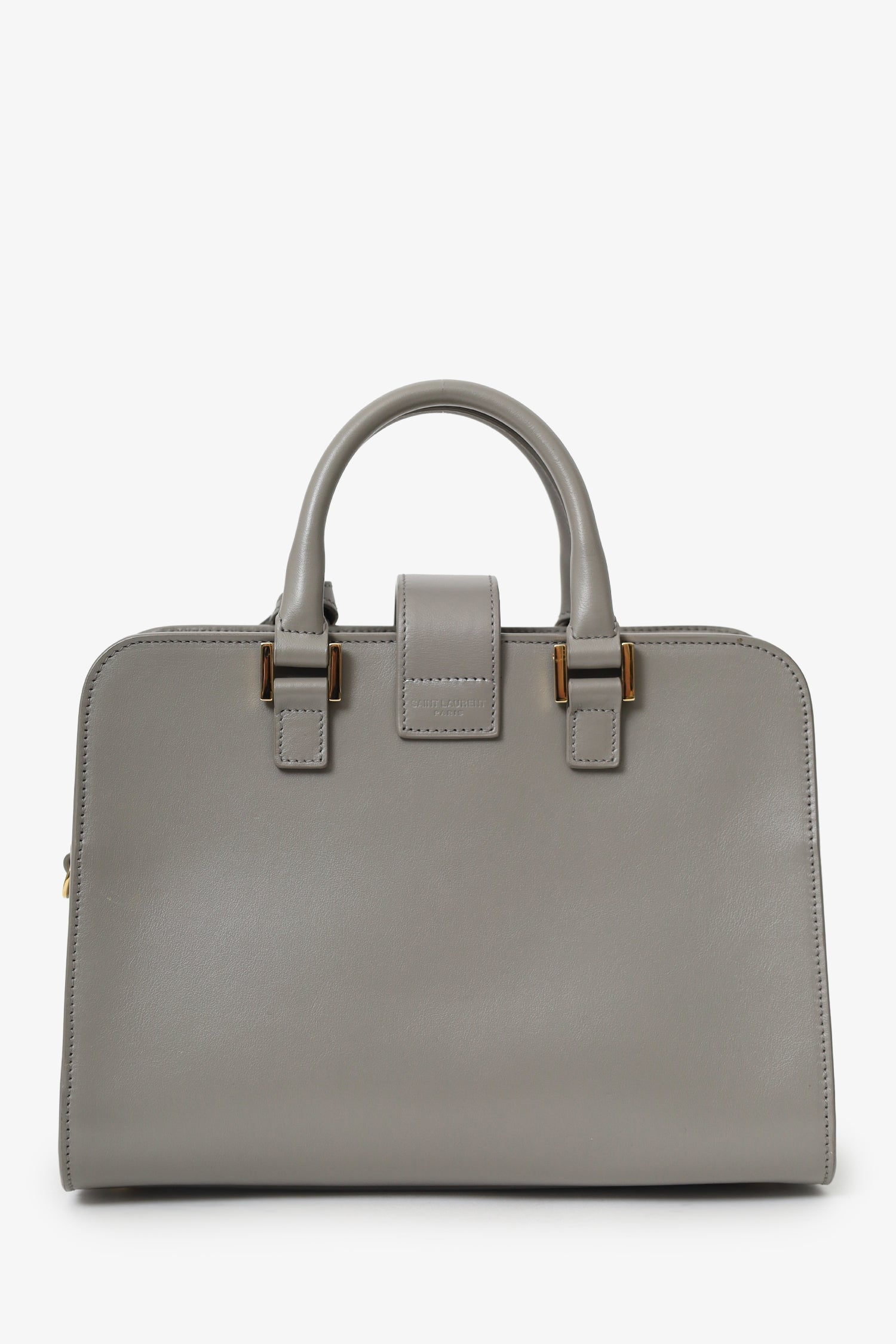 Saint Laurent Grey Leather Baby YSL Cabas Top Handle With Strap