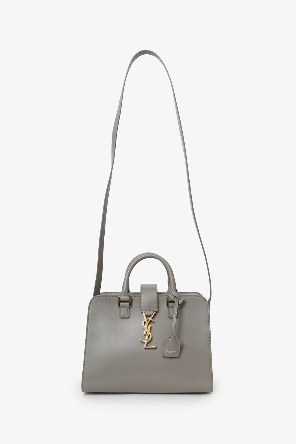 Saint Laurent Grey Leather Baby YSL Cabas Top Handle With Strap
