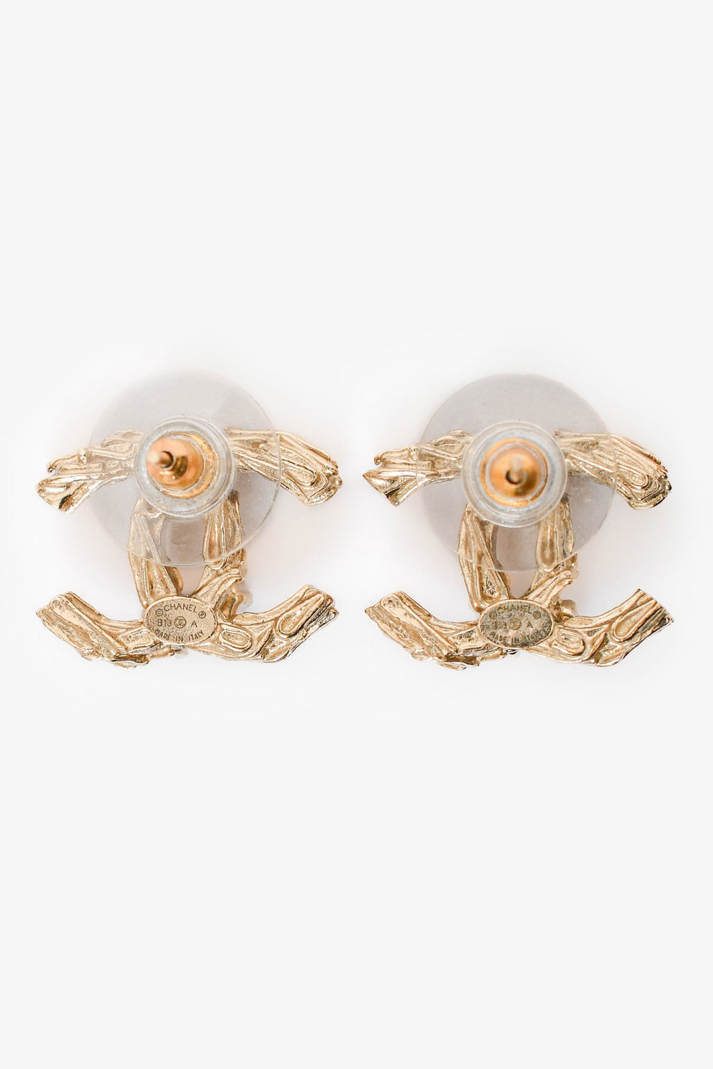 Pre-Loved Chanel™ 2013 Gold Toned Crystal Detail CC Stud Earrings