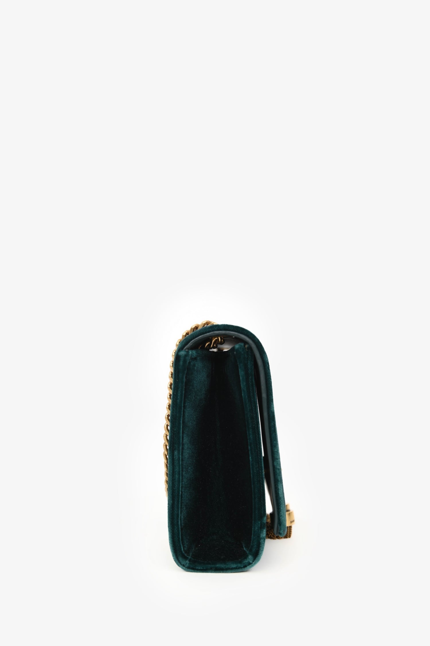 Saint Laurent Dark Green Velvet Monogram Small 'Kate' Shoulder Bag